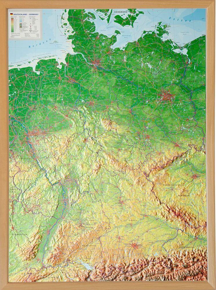 Vorderes Coverbild Relief Deutschland 1:1.2MIO mit Naturholzrahmen
