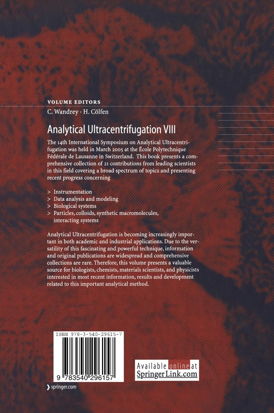 Rückseitencover Analytical Ultracentrifugation VIII
