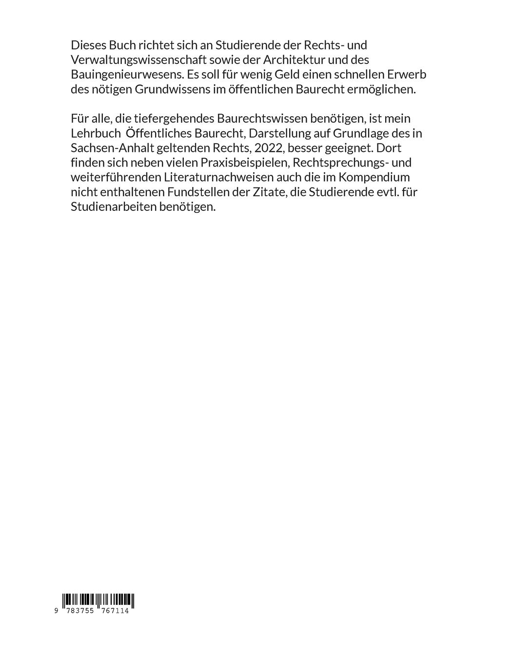 Rückseitencover Öffentliches Baurecht in Sachsen-Anhalt