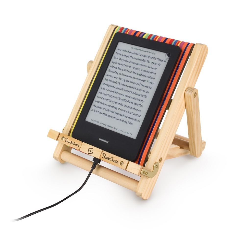 Rückseitencover Bookchair (Medium) | Bunt gestreift | Buchständer aus Holz | Leseständer | Für Bücher, E-Reader und Tablets | Lesehilfe | Tablethalter | freihändig Lesen | aktives Sitzen | ergonomisches Lesen | Geschenk für Leser & Buchliebhaber