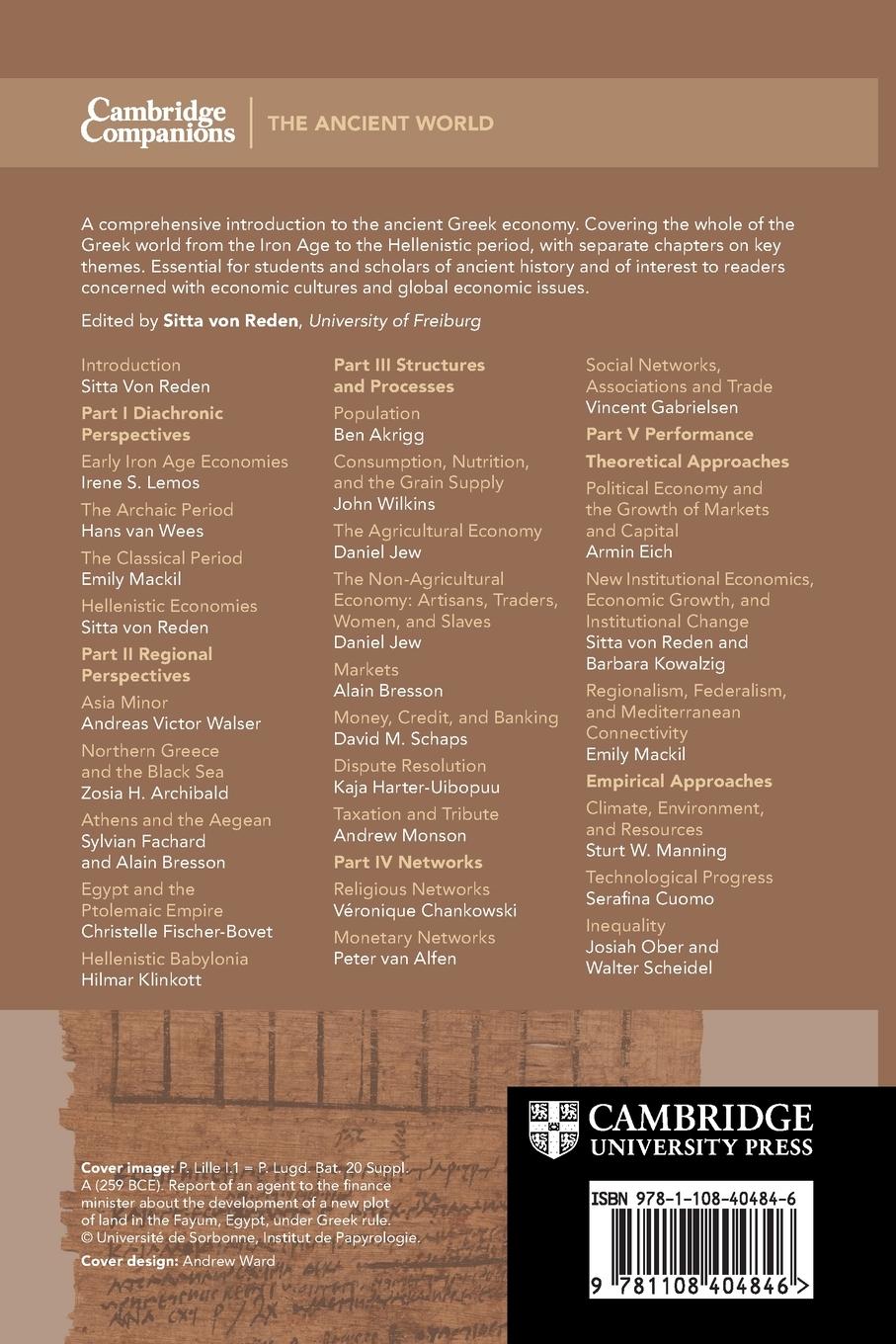 Rückseitencover The Cambridge Companion to the Ancient Greek Economy