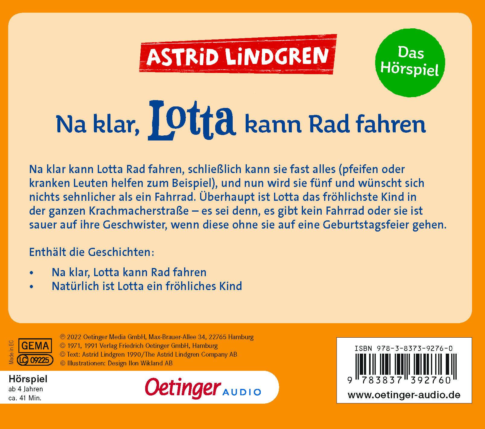 Rückseitencover Na klar, Lotta kann Rad fahren