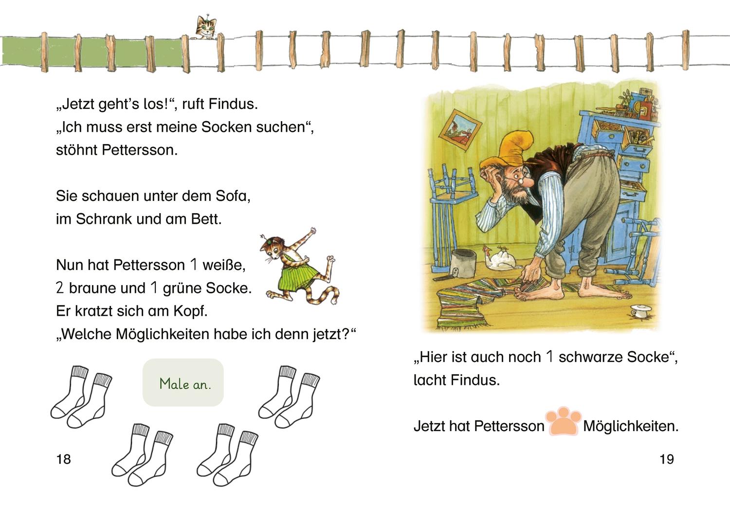 Beispielinhalt (Bild) Pettersson und Findus. Findus sucht einen Schatz