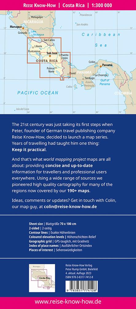 Rückseitencover Reise Know-How Landkarte Costa Rica 1:300.000