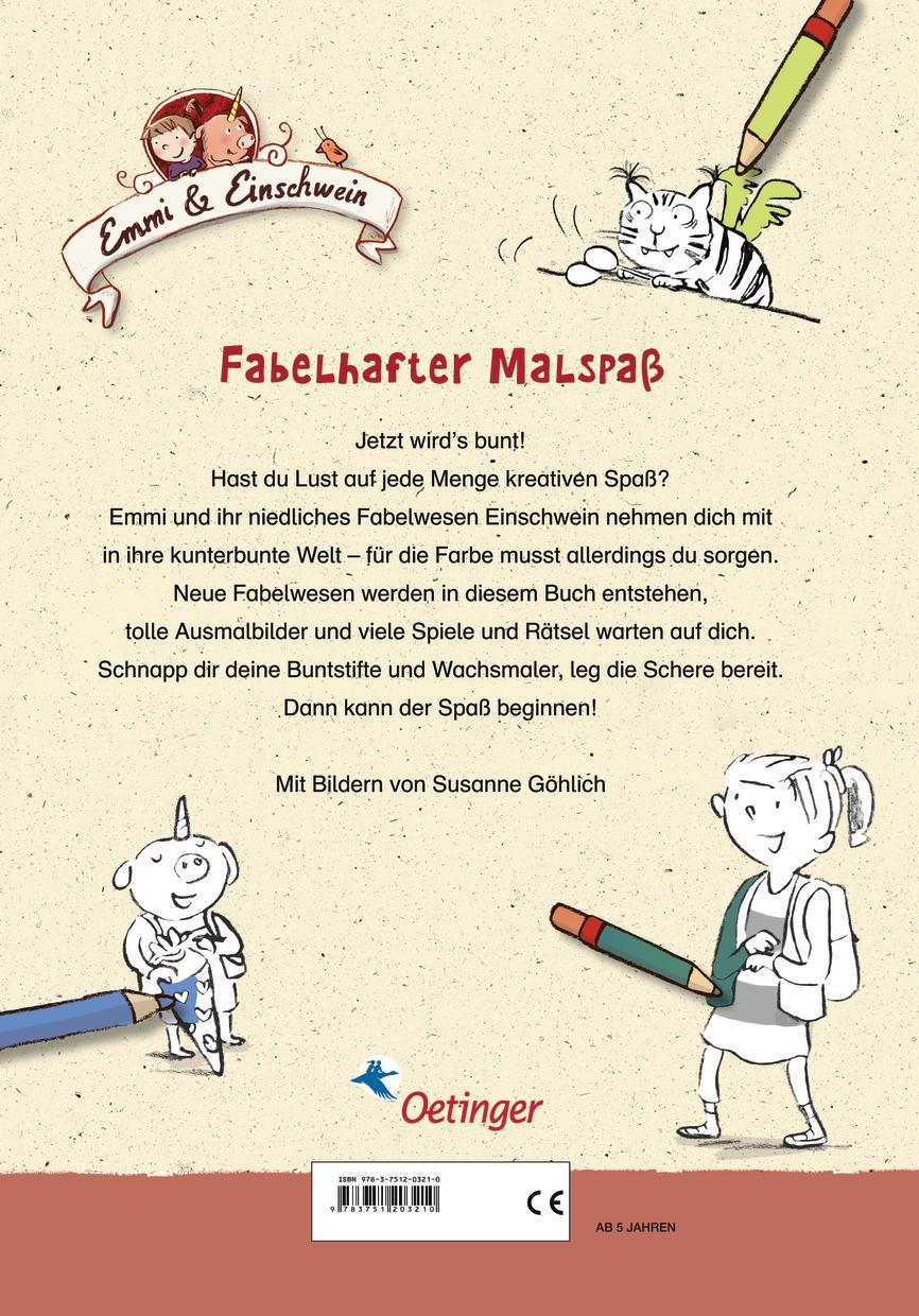Rückseitencover Emmi & Einschwein. Das fabelhafte Mal- und Rätselbuch