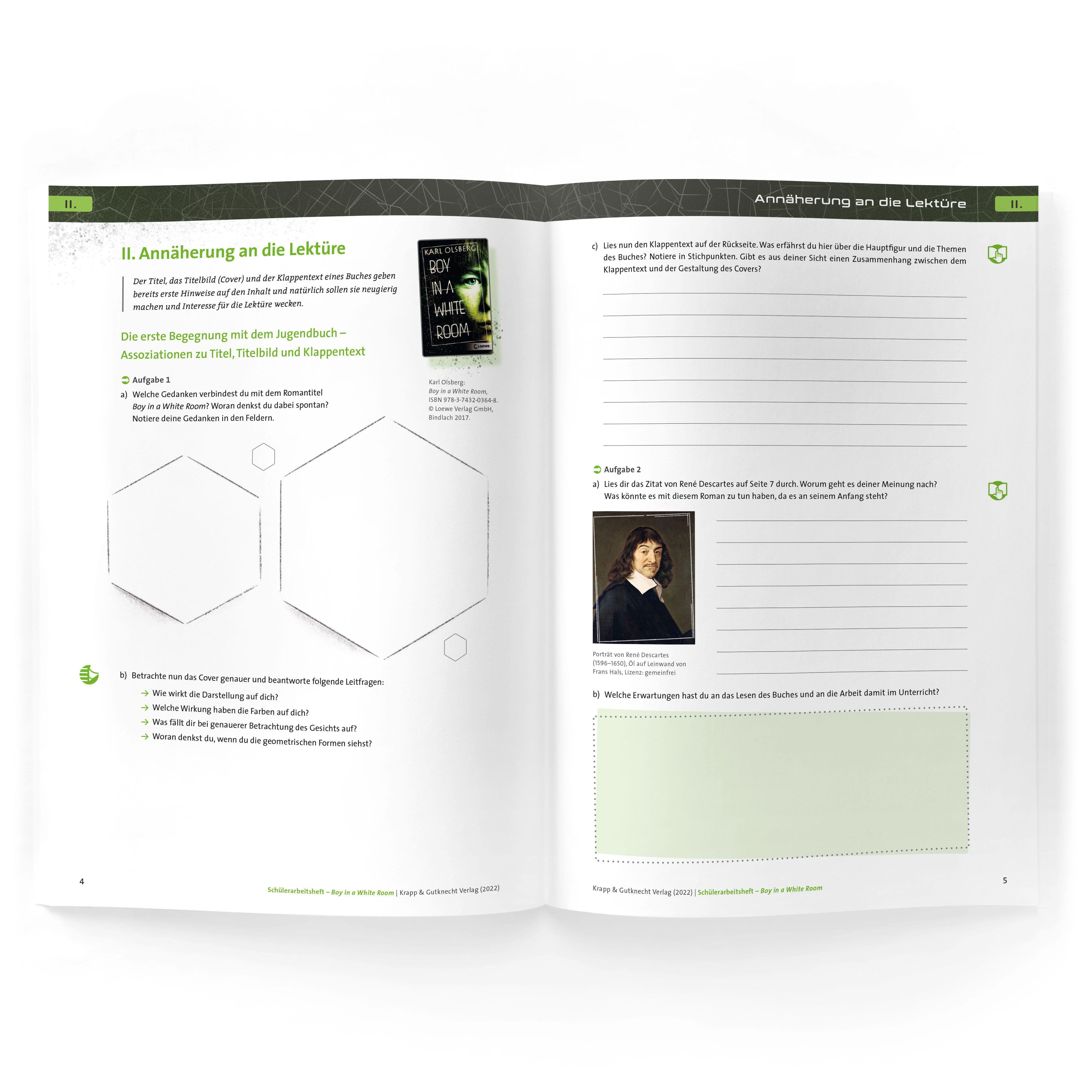 Beispielinhalt (Bild) Boy in a White Room - Schülerarbeitsheft. Saaland