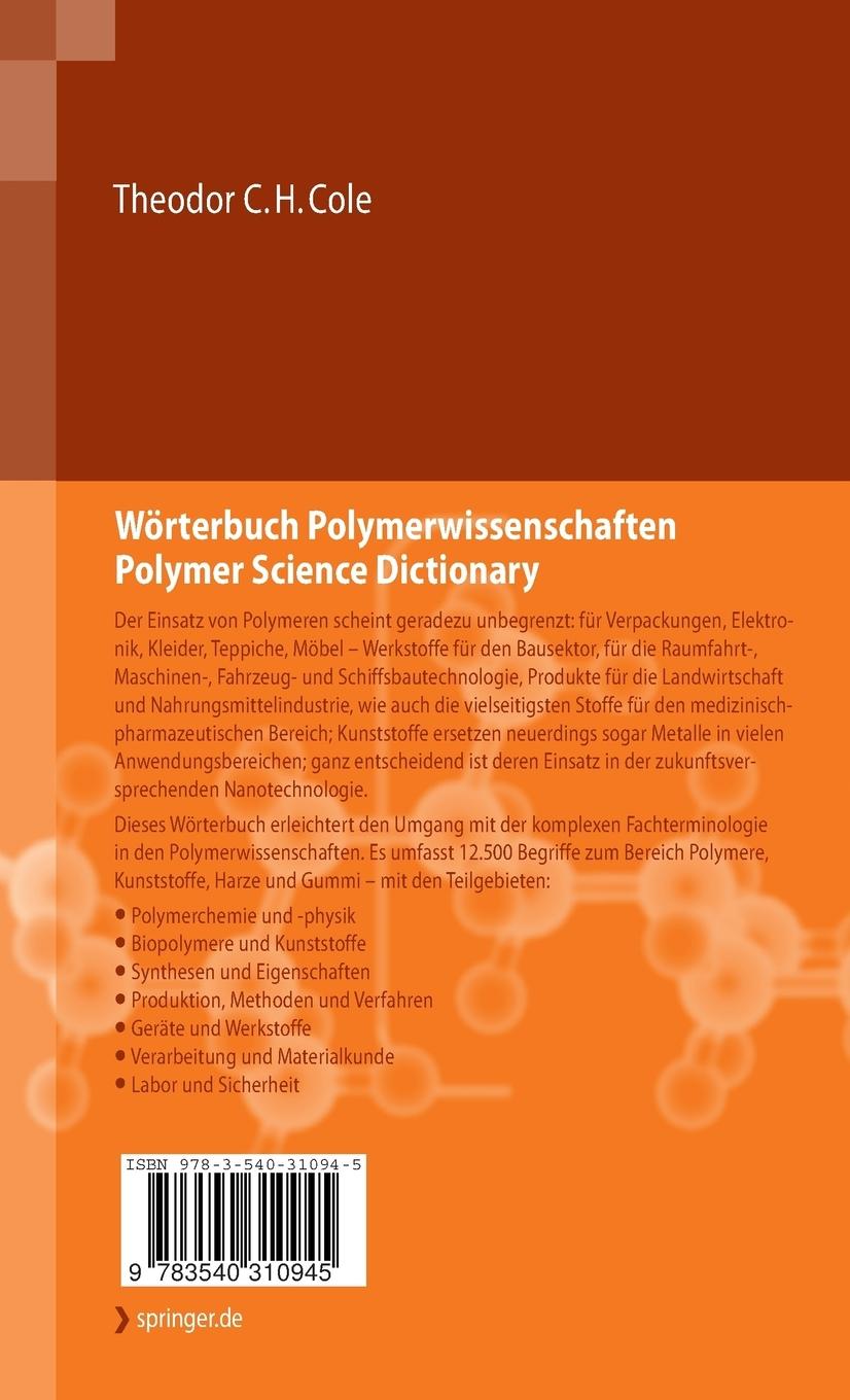 Rückseitencover Wörterbuch Polymerwissenschaften/Polymer Science Dictionary