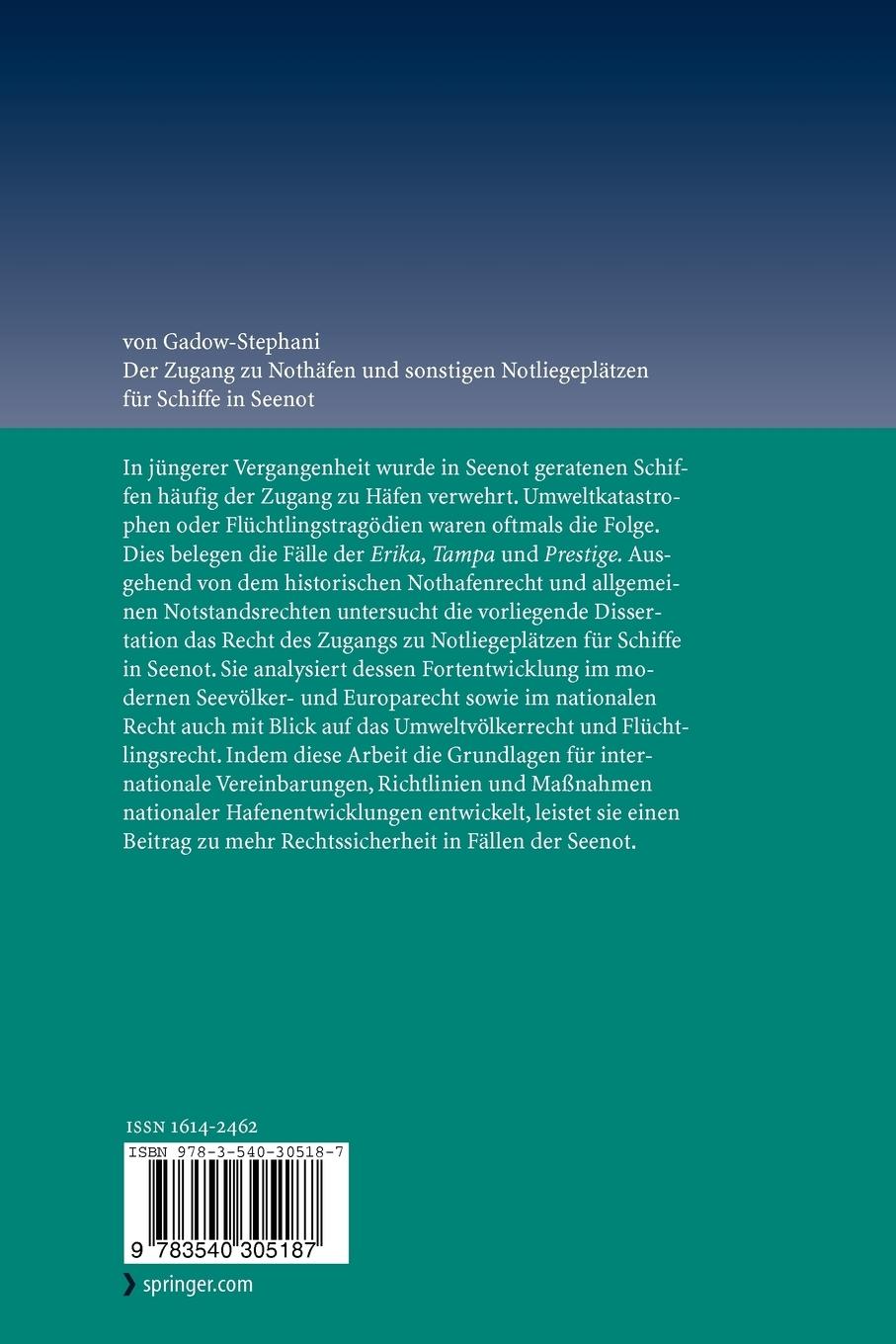 Rückseitencover Der Zugang zu Nothäfen und sonstigen Notliegeplätzen für Schiffe in Seenot