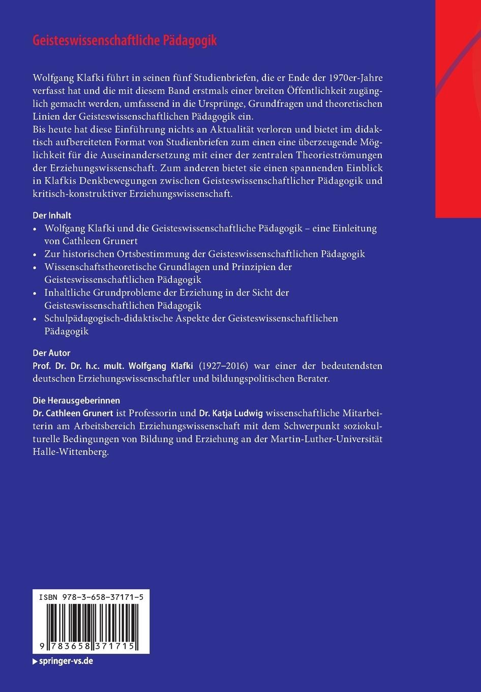 Rückseitencover Geisteswissenschaftliche Pädagogik