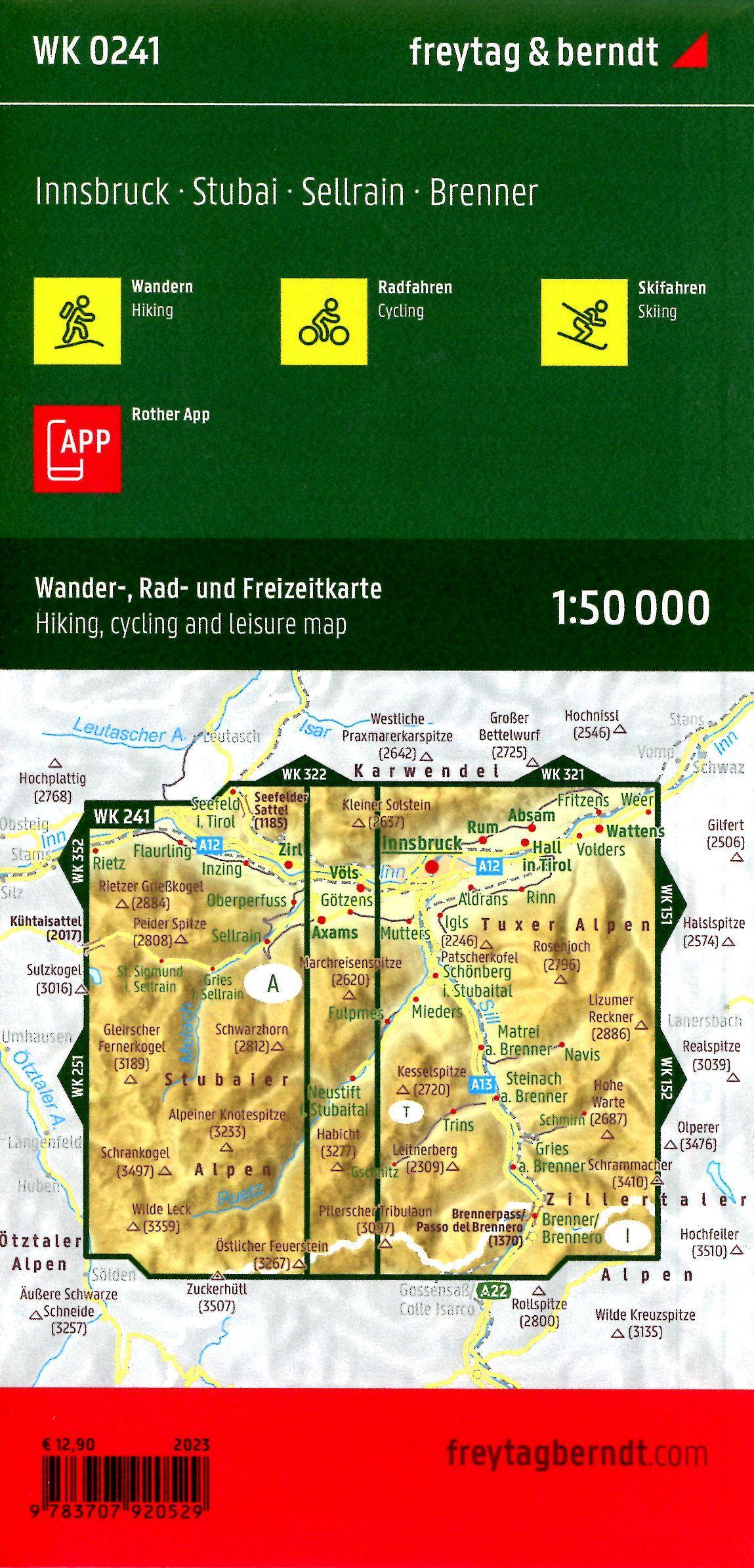 Beispielinhalt (Bild) Innsbruck, Wander-, Rad- und Freizeitkarte 1:50.000, freytag & berndt, WK 0241