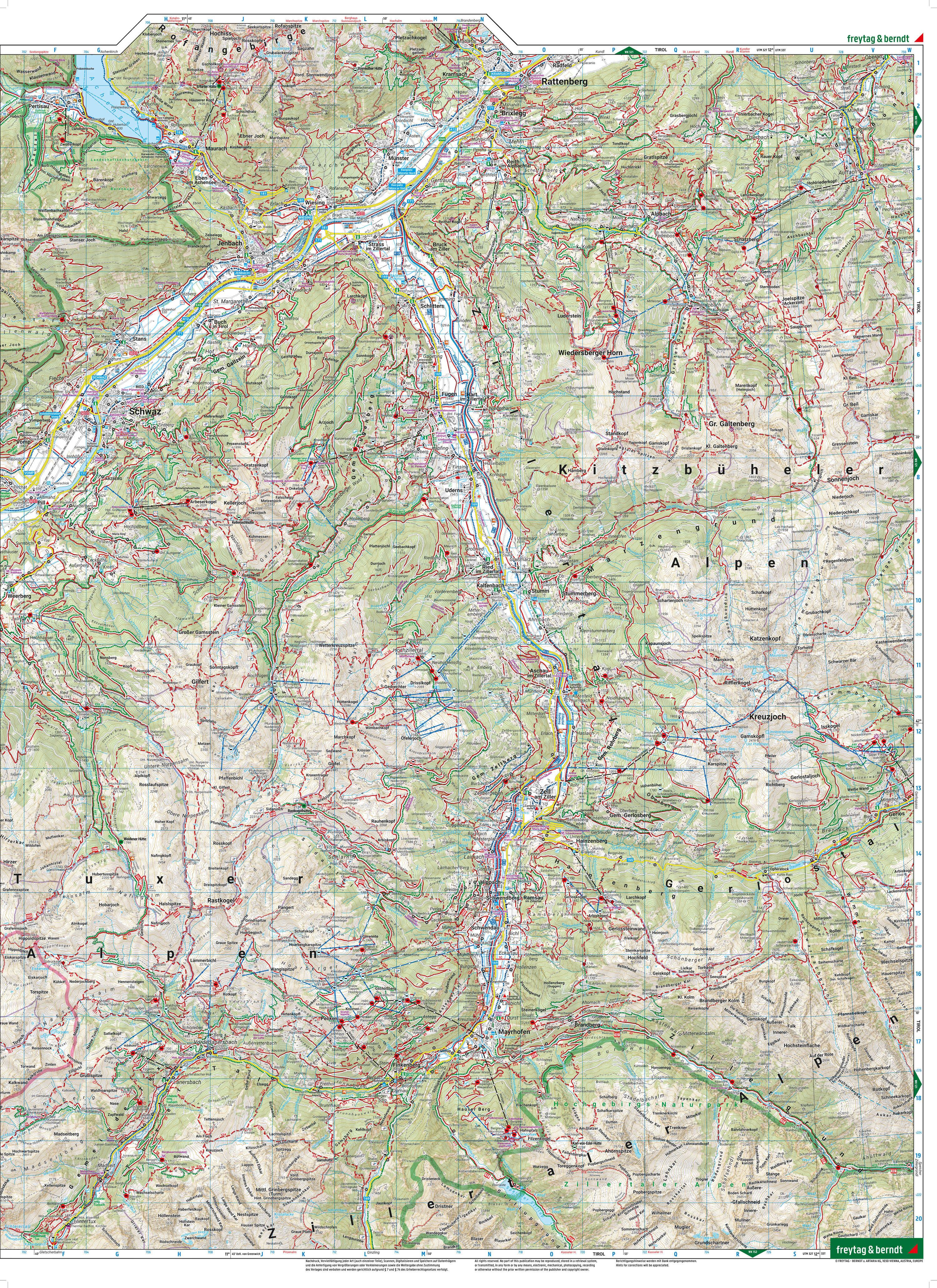 Beispielinhalt (Bild) Zillertal, Wander-, Rad- und Freizeitkarte 1:50.000, freytag & berndt, WK 151
