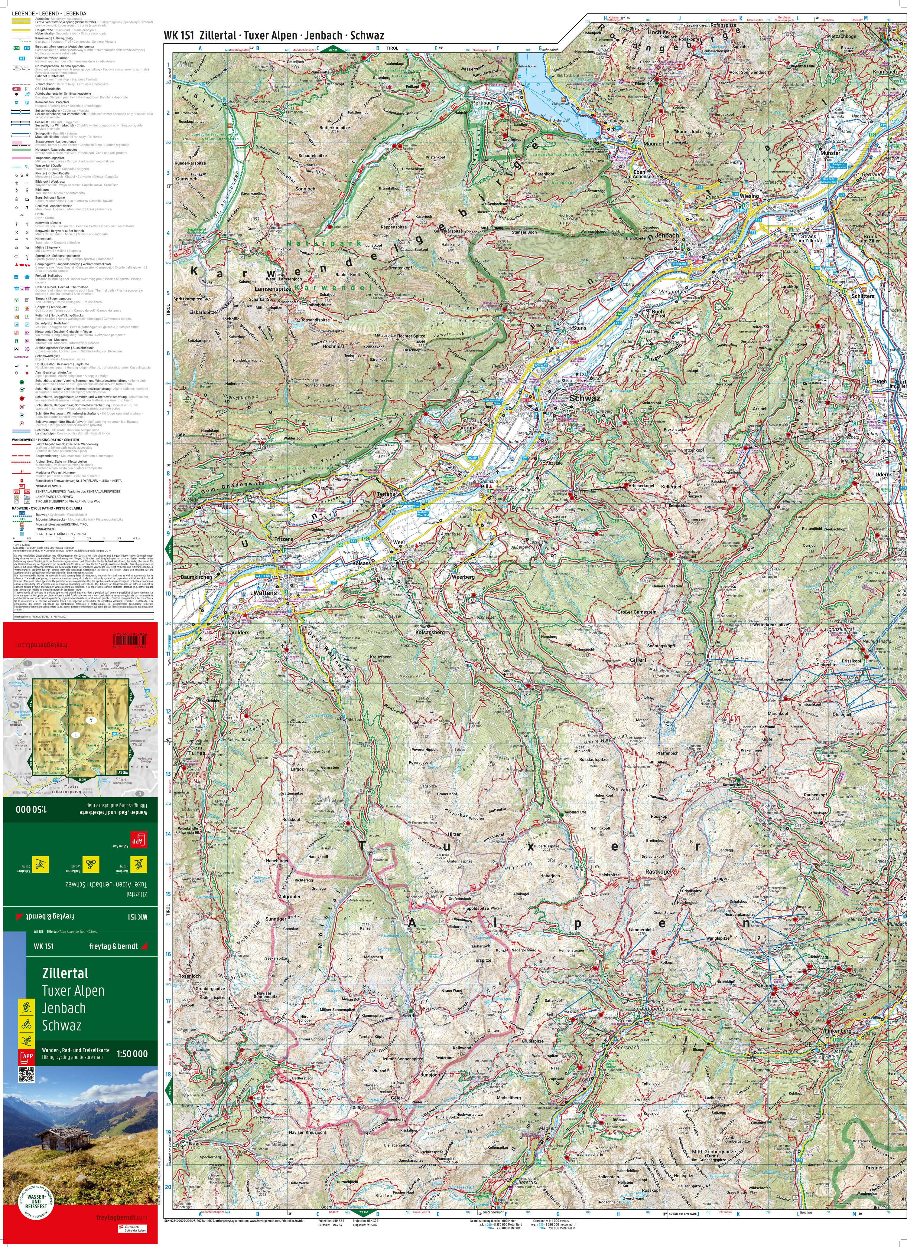 Beispielinhalt (Bild) Zillertal, Wander-, Rad- und Freizeitkarte 1:50.000, freytag & berndt, WK 151