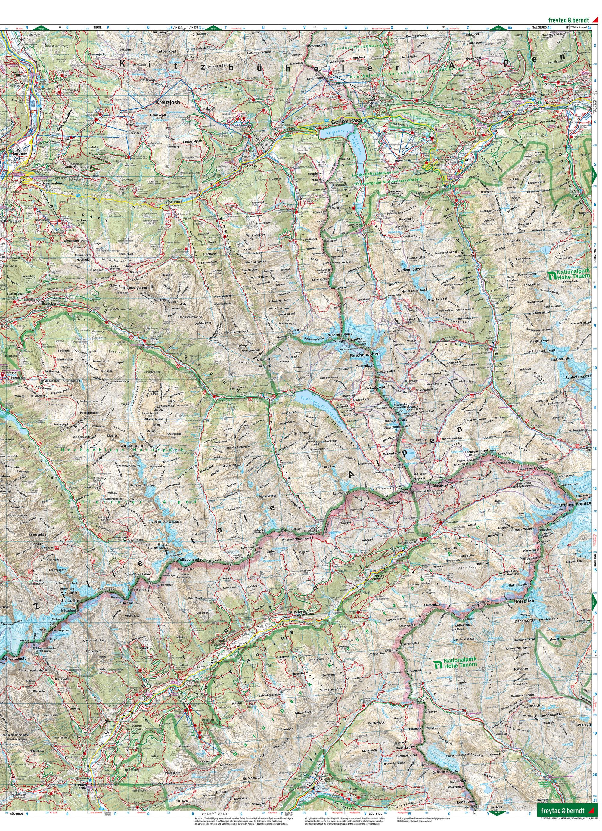Beispielinhalt (Bild) Zillertaler Alpen, Wander-, Rad- und Freizeitkarte 1:50.000, freytag & berndt, WK 152