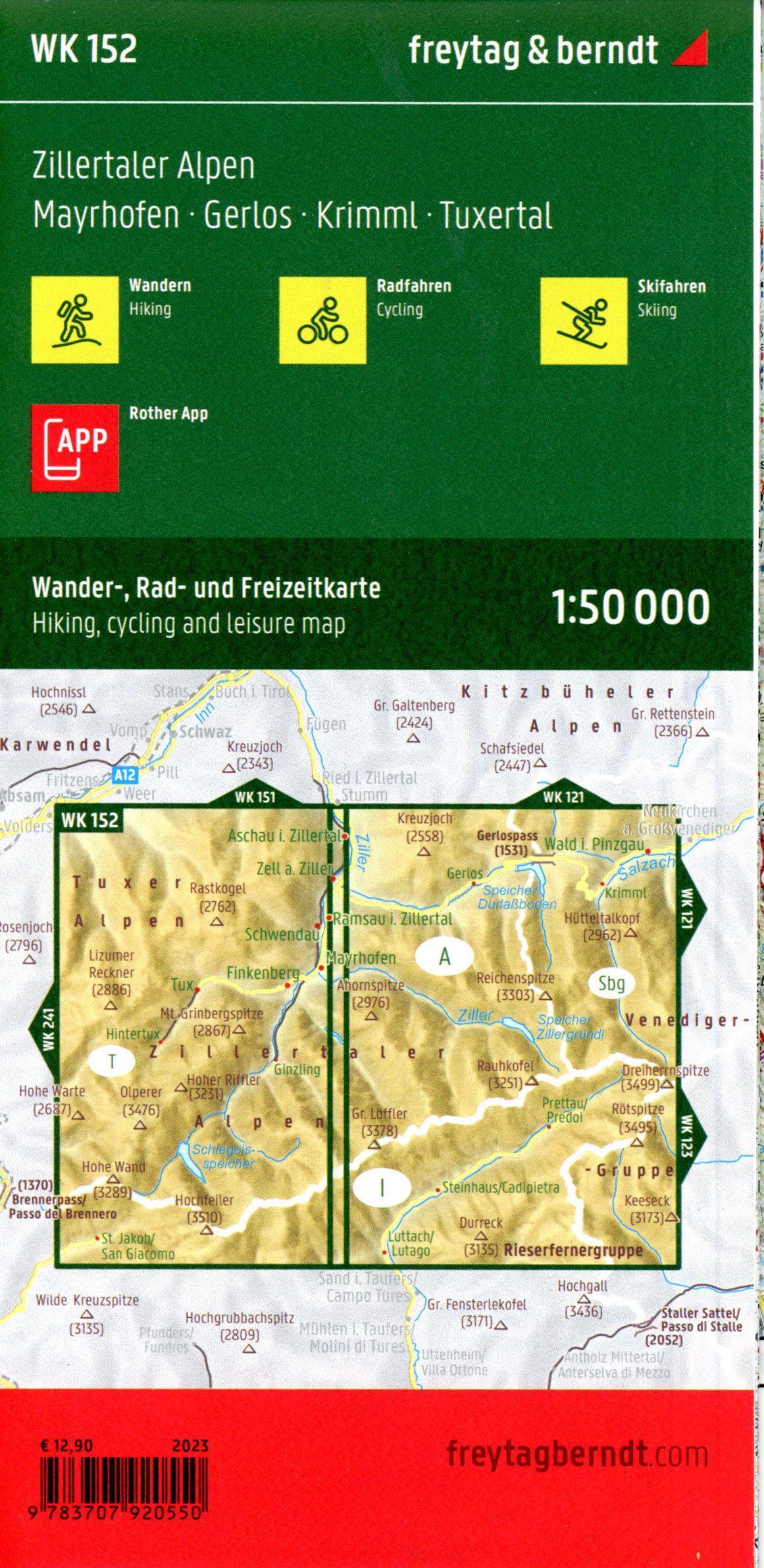 Beispielinhalt (Bild) Zillertaler Alpen, Wander-, Rad- und Freizeitkarte 1:50.000, freytag & berndt, WK 152