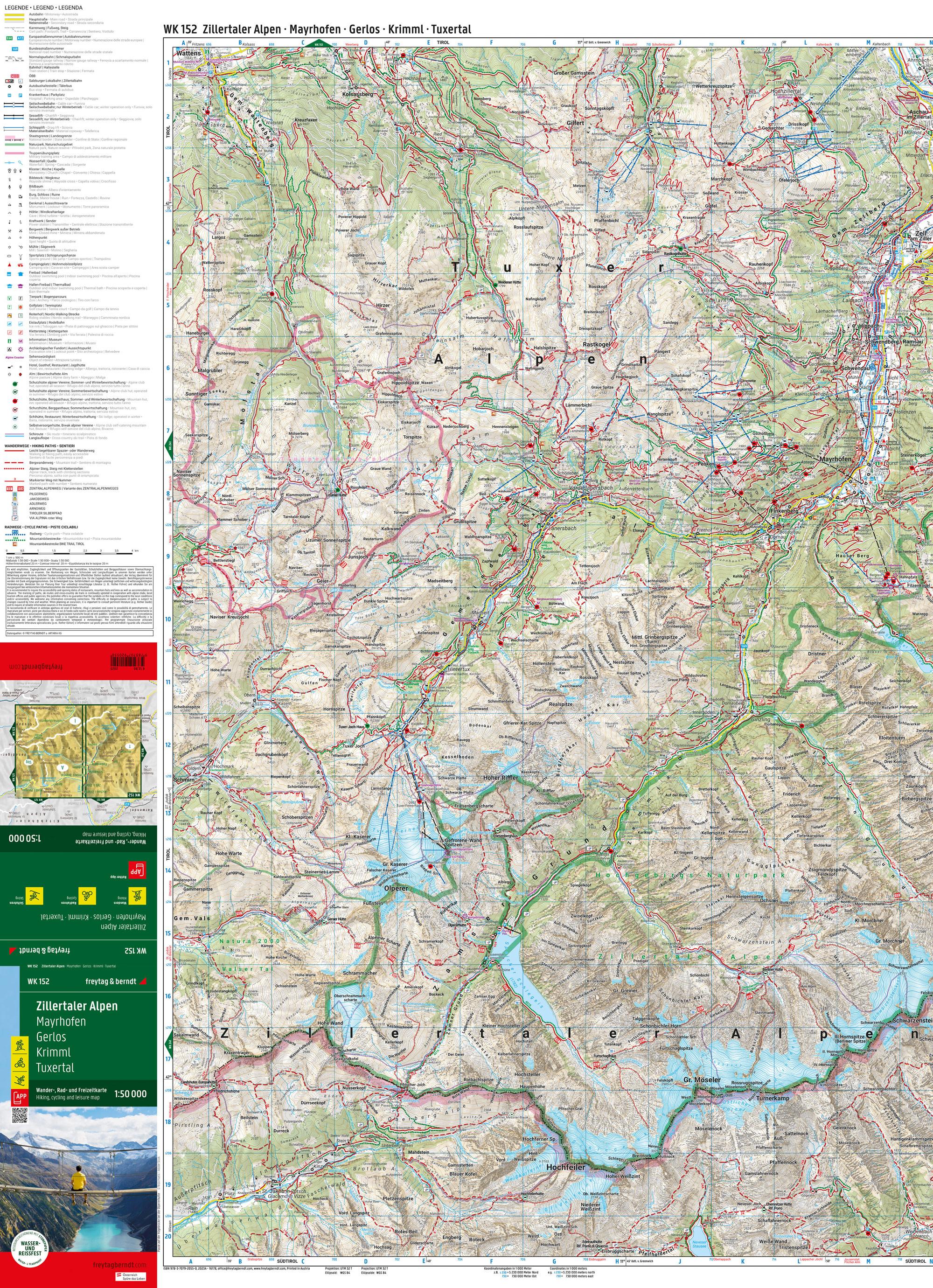 Beispielinhalt (Bild) Zillertaler Alpen, Wander-, Rad- und Freizeitkarte 1:50.000, freytag & berndt, WK 152