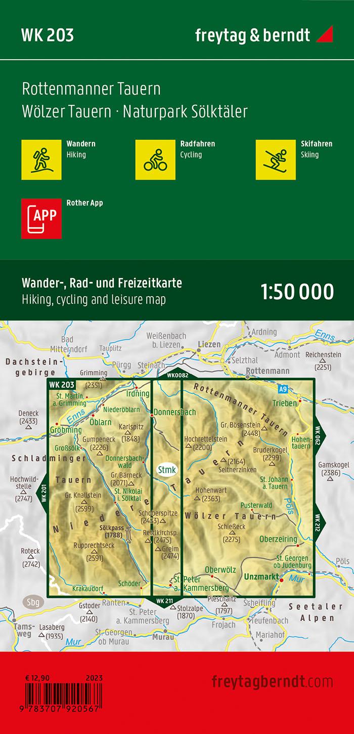 Rückseitencover Rottenmanner Tauern, Wander-, Rad- und Freizeitkarte 1:50.000, freytag & berndt, WK 203
