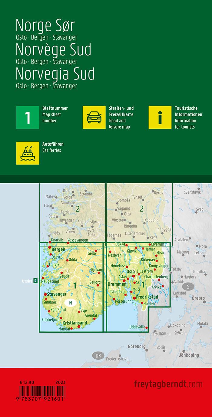 Rückseitencover Norwegen Süd, Straßen- und Freizeitkarte 1:250.000, freytag & berndt
