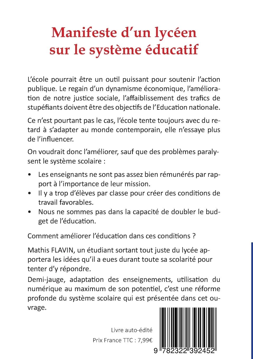 Rückseitencover Manifeste d'un lycéen sur le système éducatif