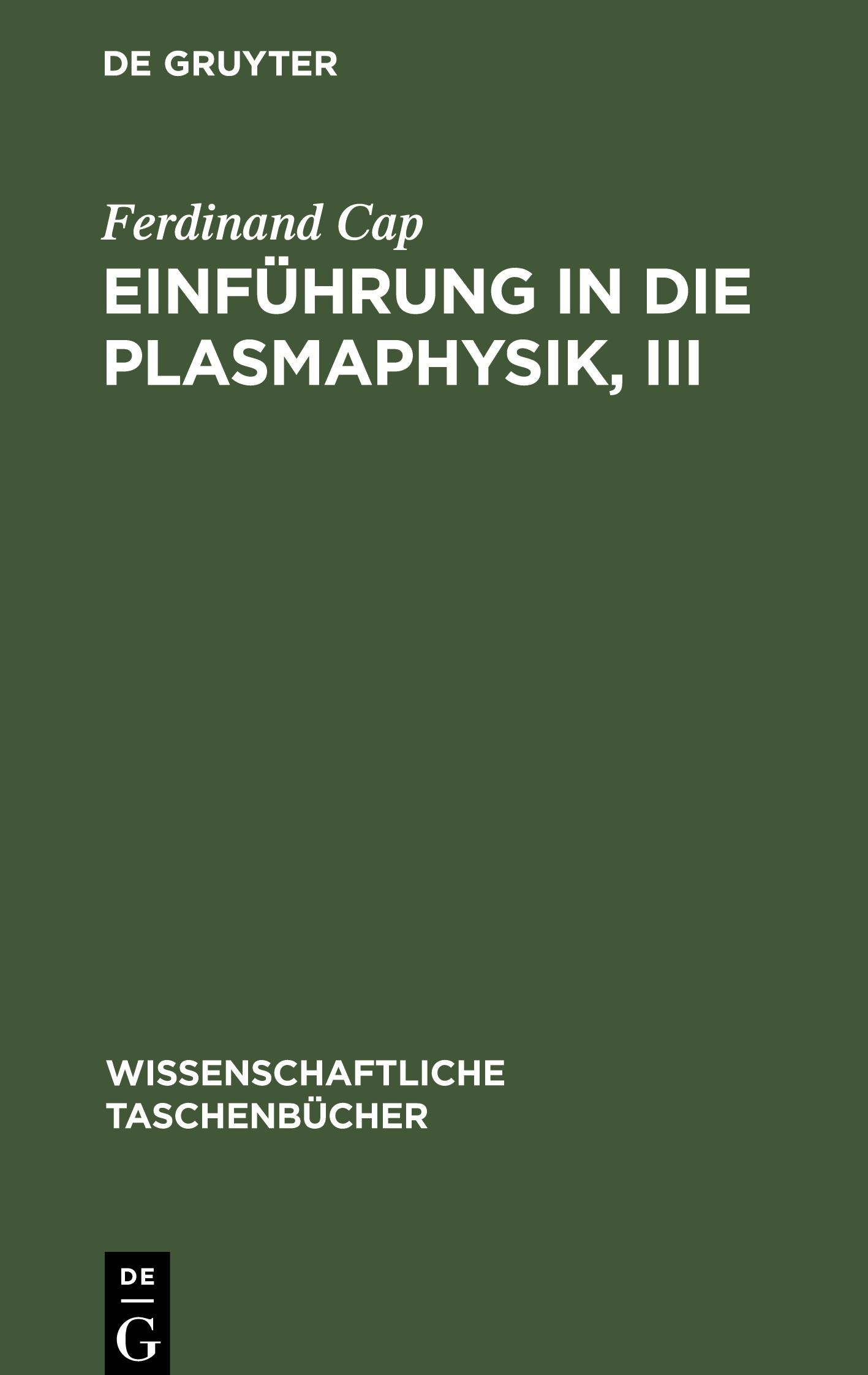Vorderes Coverbild Einführung in die Plasmaphysik, III