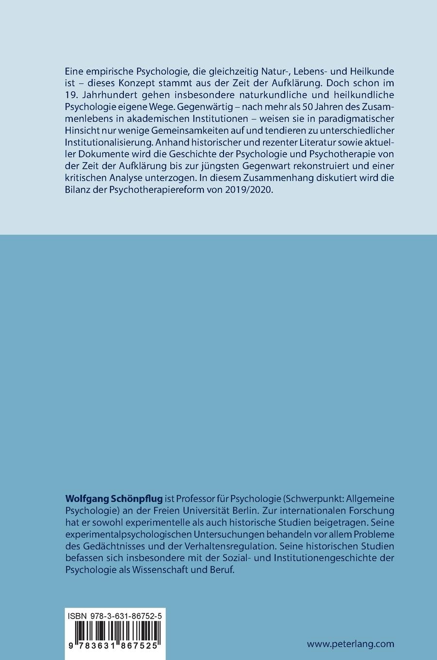 Rückseitencover Kurze Geschichte der Psychologie und Psychotherapie (1783-2020)