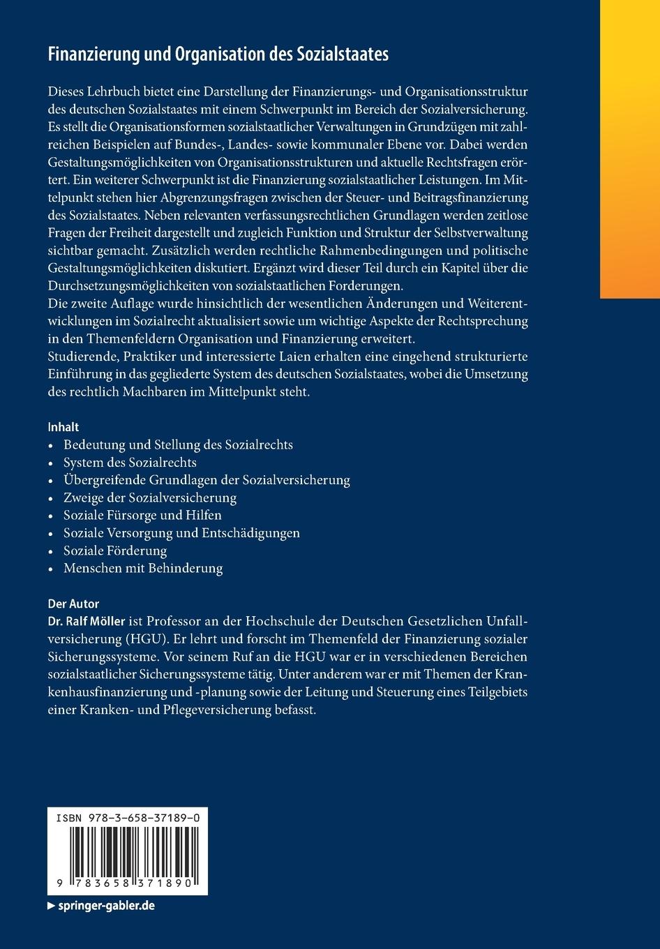 Rückseitencover Finanzierung und Organisation des Sozialstaates
