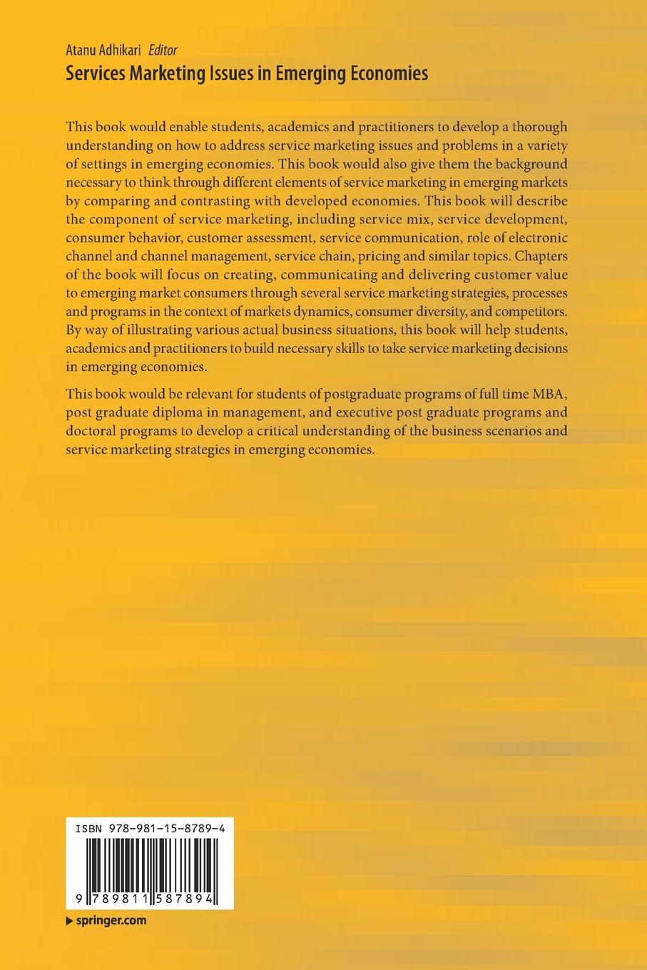 Rückseitencover Services Marketing Issues in Emerging Economies