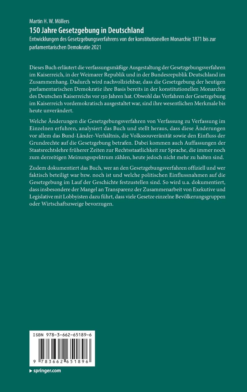 Rückseitencover 150 Jahre Gesetzgebung in Deutschland