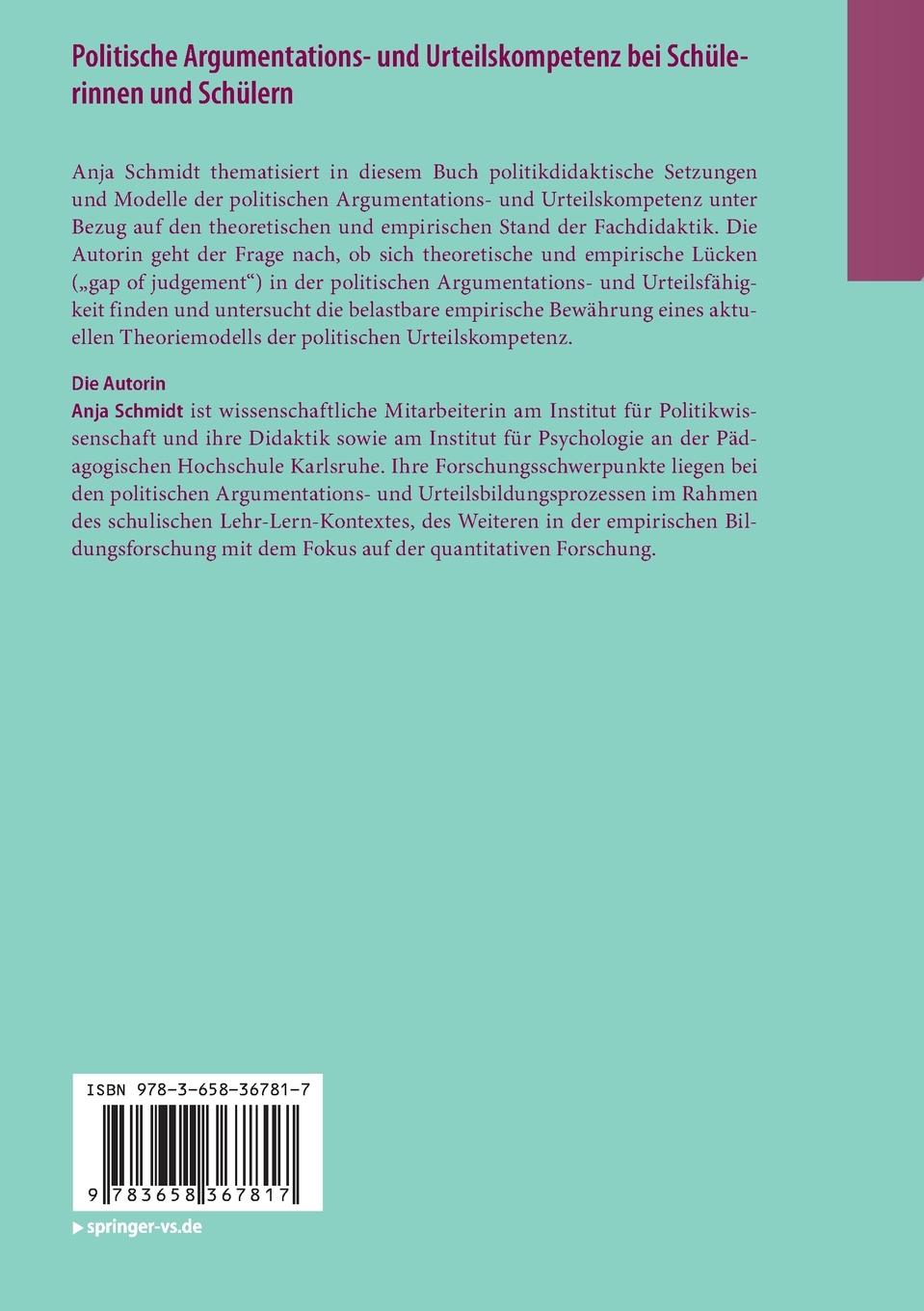 Rückseitencover Politische Argumentations- und Urteilskompetenz bei Schülerinnen und Schülern