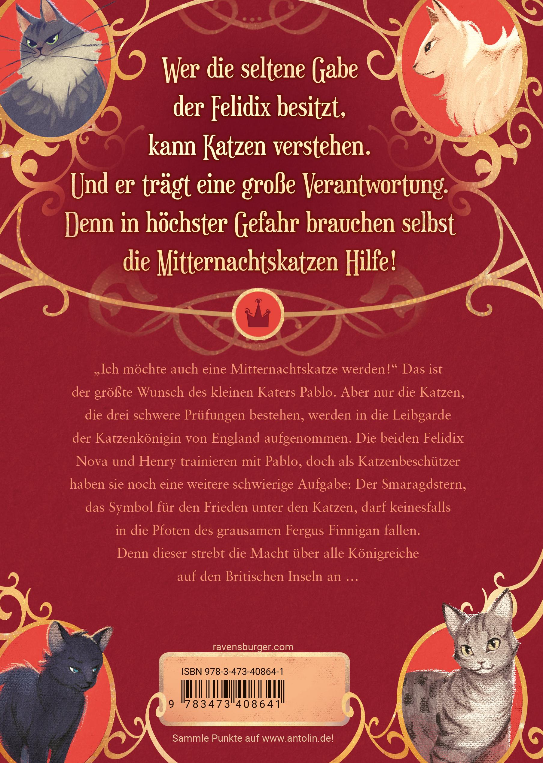 Rückseitencover Mitternachtskatzen, Band 2: Die Hüter des Smaragdsterns (Katzenflüsterer-Fantasy in London für Kinder ab 9 Jahren)