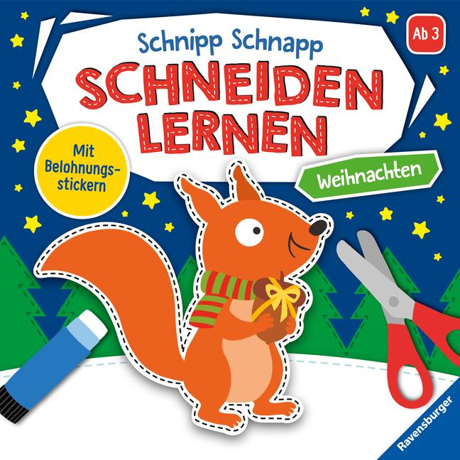 Vorderes Coverbild Ravensburger Schnipp-Schnapp Schneiden lernen Weihnachten - Schneiden und Kleben ab 3 Jahren - Block mit Belohnungsstickern und Profi-Urkunde - Perforierte Seiten