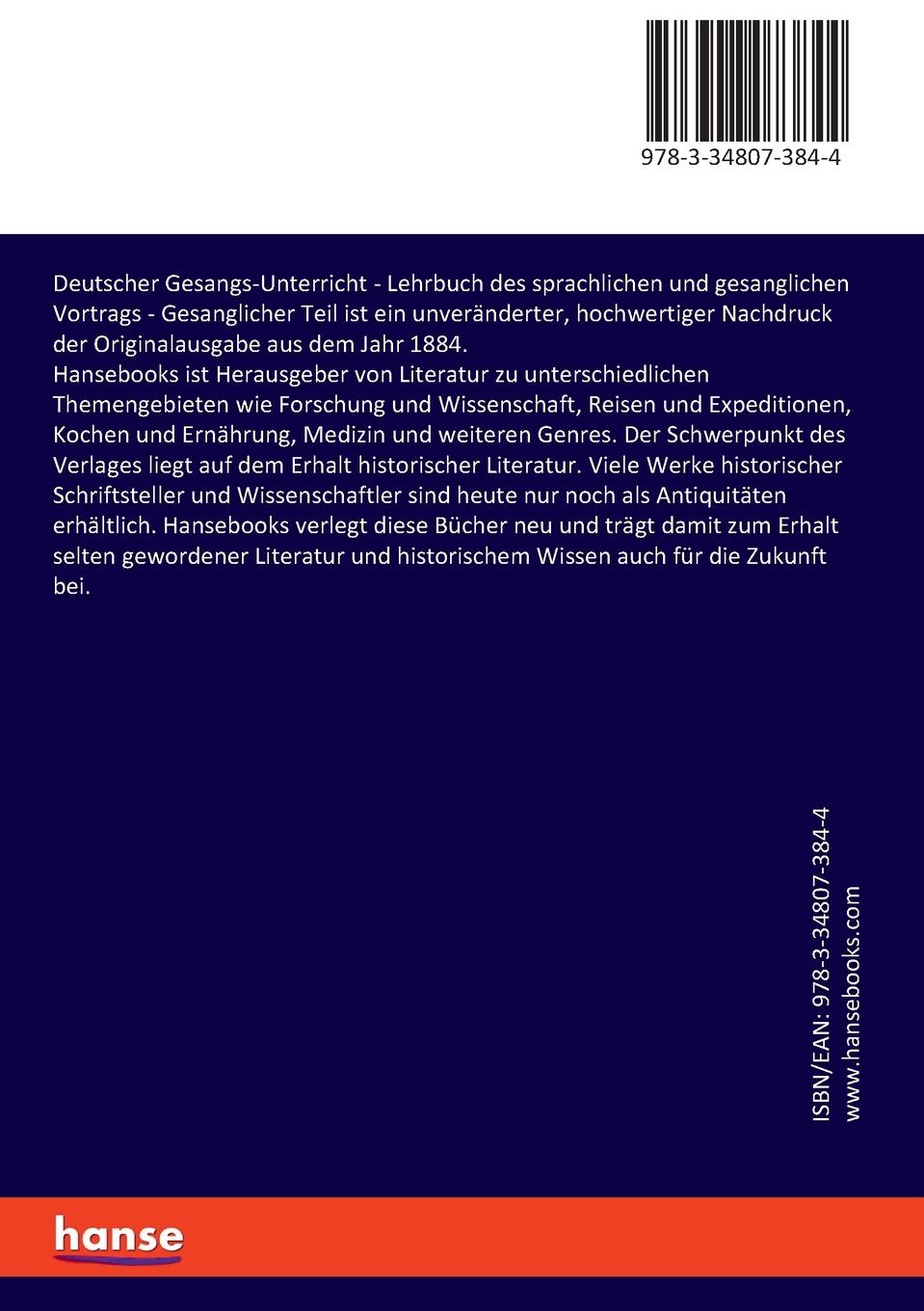 Rückseitencover Deutscher Gesangs-Unterricht