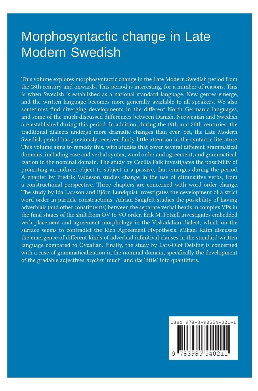 Rückseitencover Morphosyntactic change in Late Modern Swedish