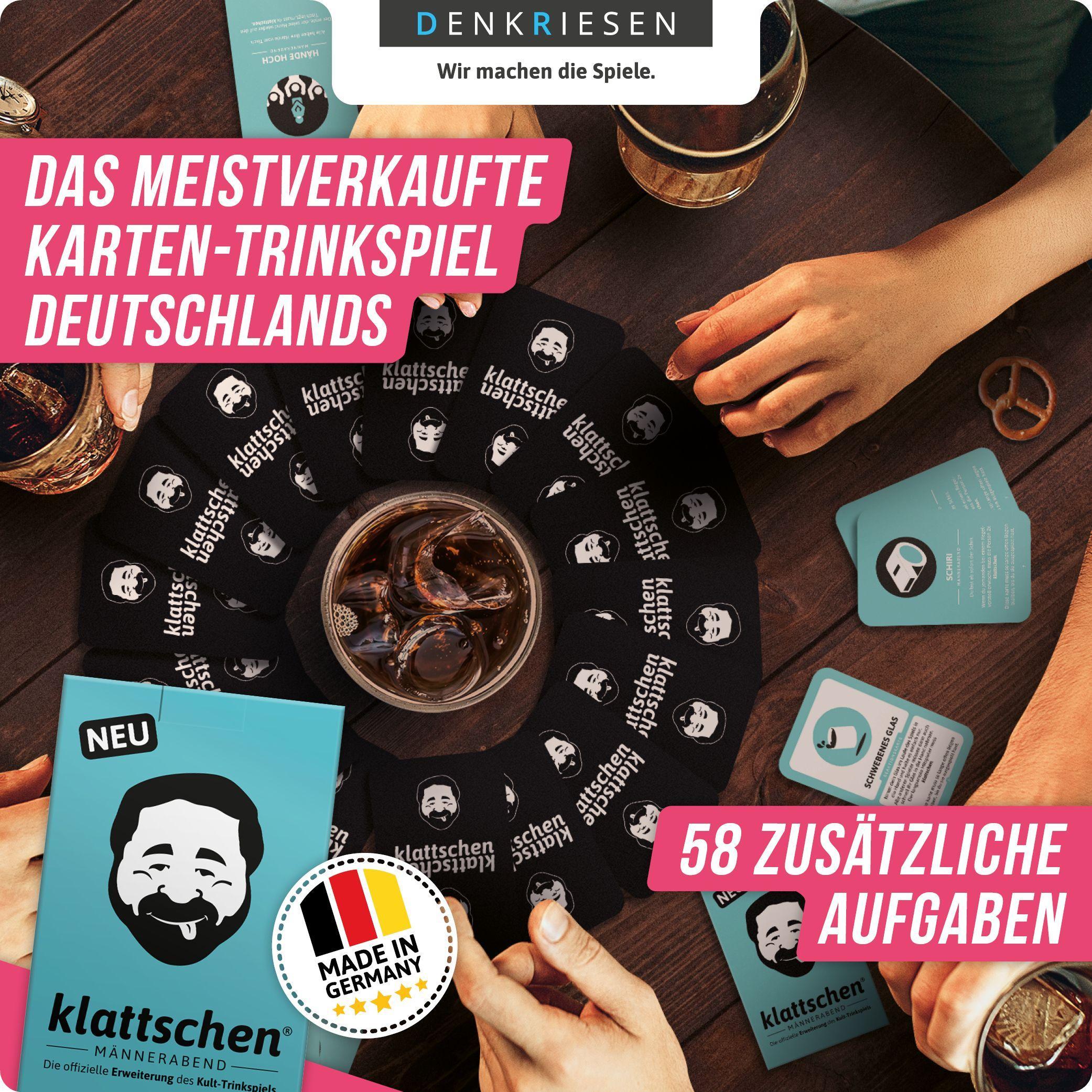 Beispielinhalt (Bild) DENKRIESEN - klattschen® - Männerabend - SPIELKARTENKARTON "Das wahrscheinlich beste Trinkspiel aller Zeiten"