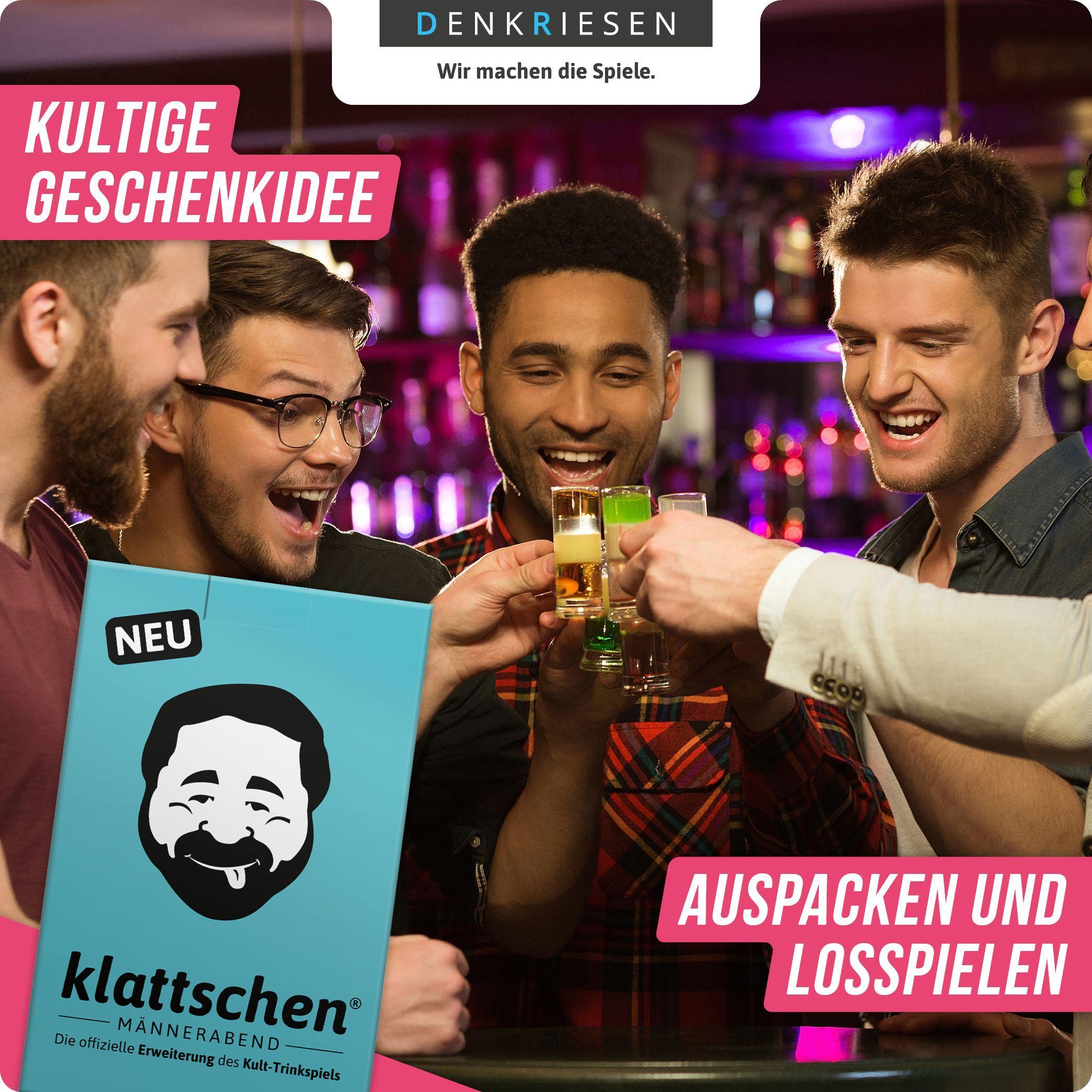 Beispielinhalt (Bild) DENKRIESEN - klattschen® - Männerabend - SPIELKARTENKARTON "Das wahrscheinlich beste Trinkspiel aller Zeiten"