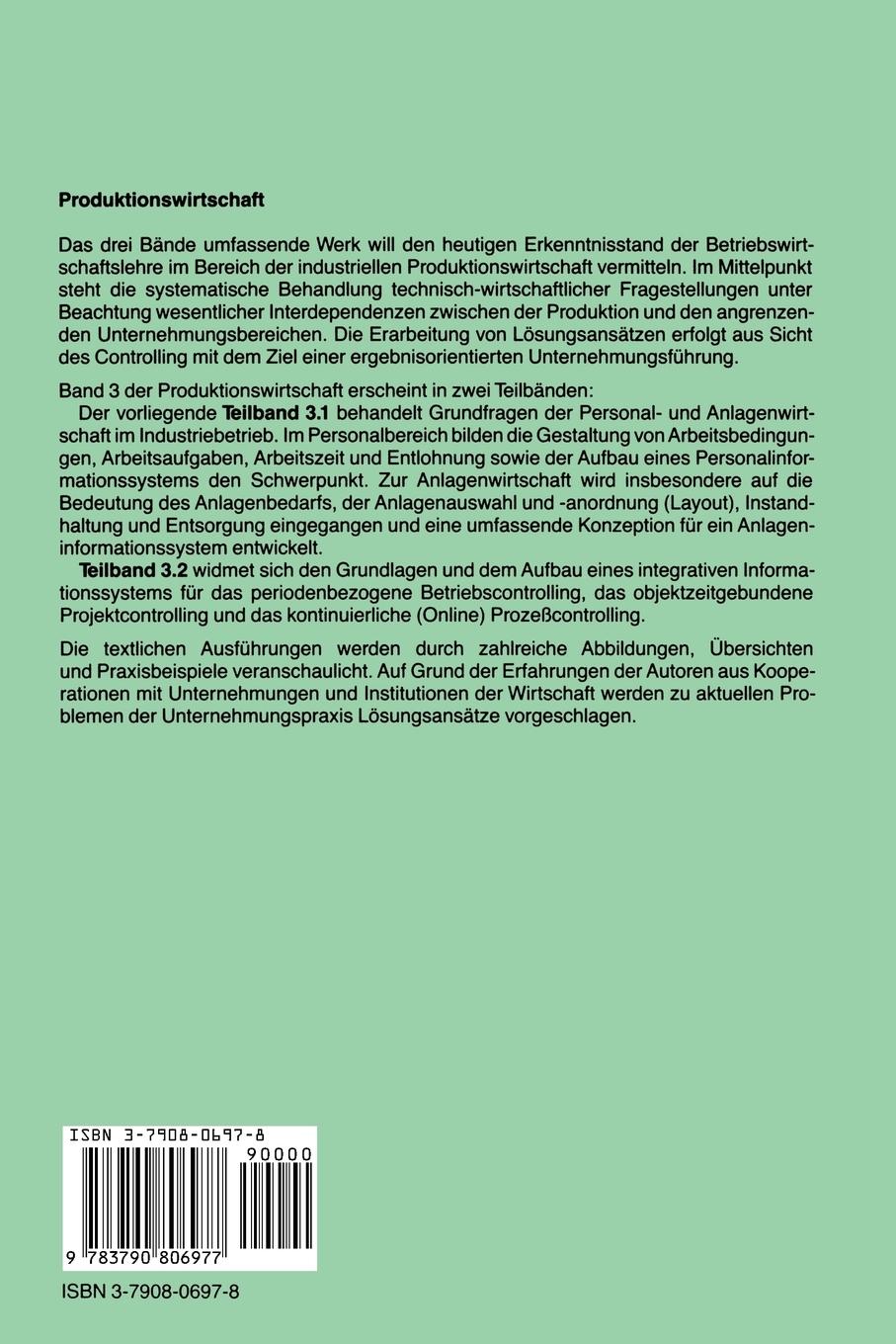 Rückseitencover Produktionswirtschaft - Controlling industrieller Produktion
