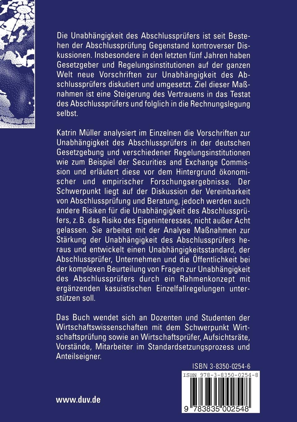 Rückseitencover Die Unabhängigkeit des Abschlussprüfers