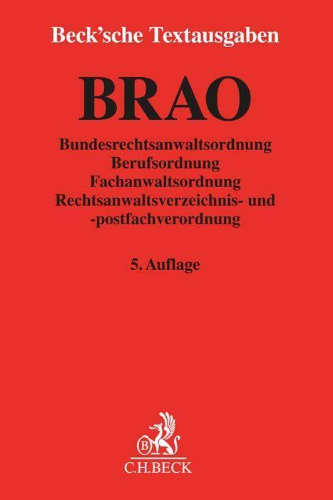 Vorderes Coverbild BRAO. Bundesrechtsanwaltsordnung