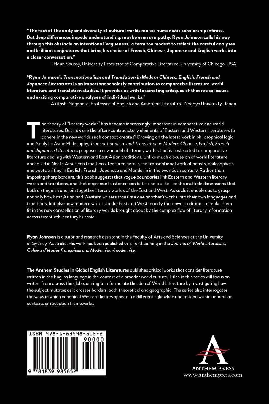 Rückseitencover Transnationalism and Translation in Modern Chinese, English, French and Japanese Literatures