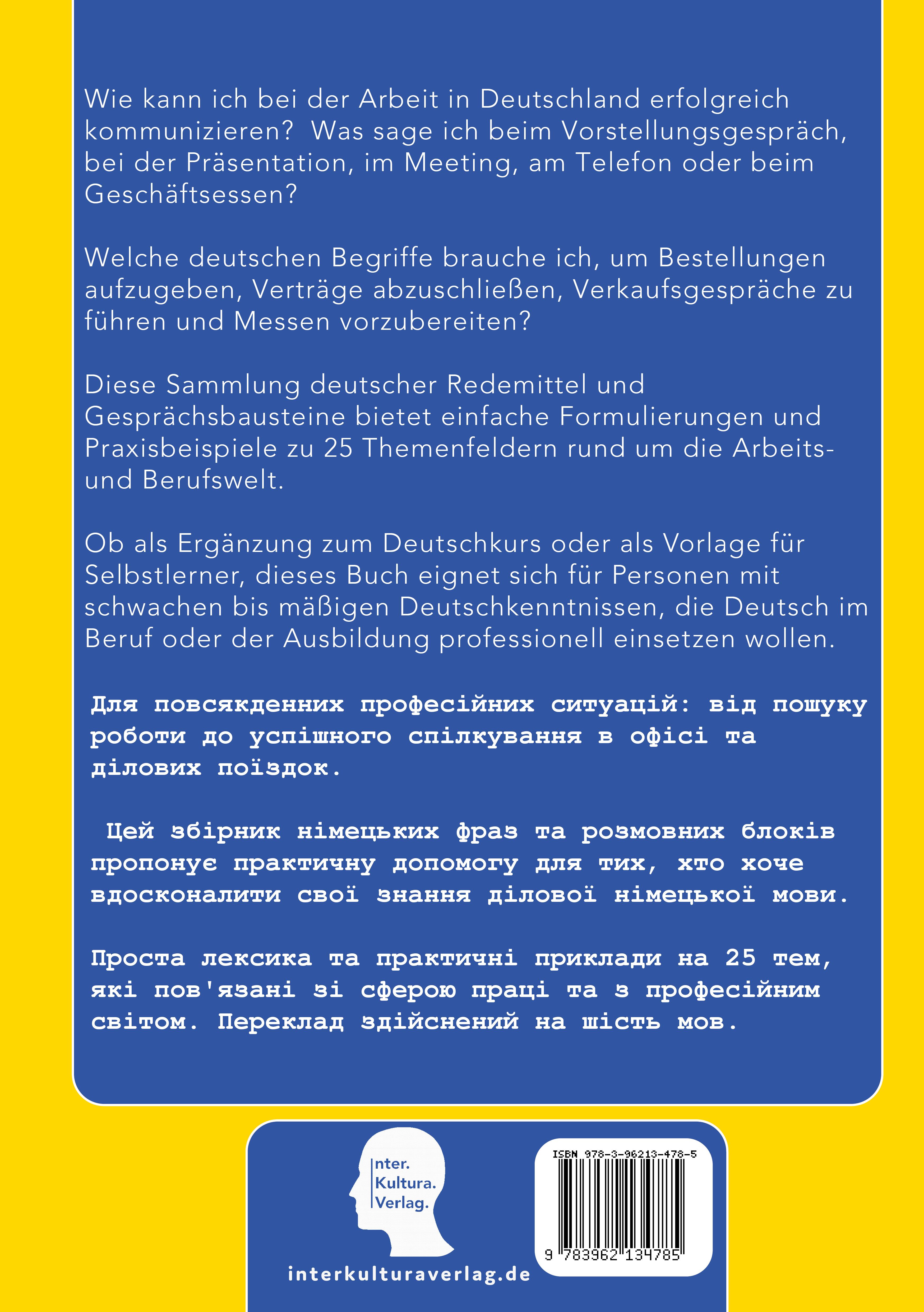 Rückseitencover Das Konversationsbuch für Wirtschaftsdeutsch in der Arbeitswelt Deutsch-Ukrainisch