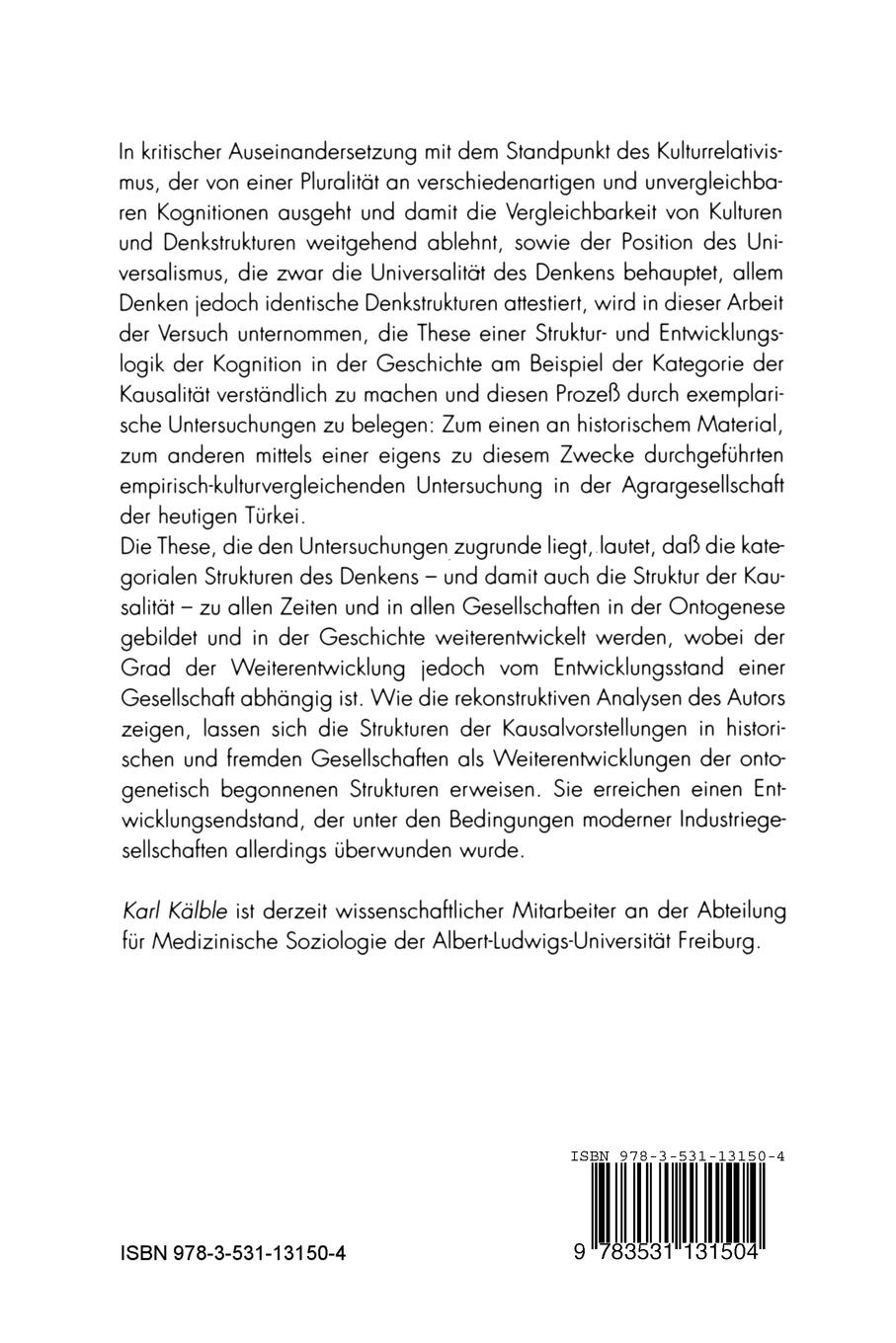 Rückseitencover Die Entwicklung der Kausalität im Kulturvergleich
