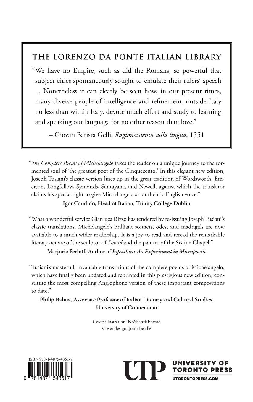 Rückseitencover The Complete Poems of Michelangelo