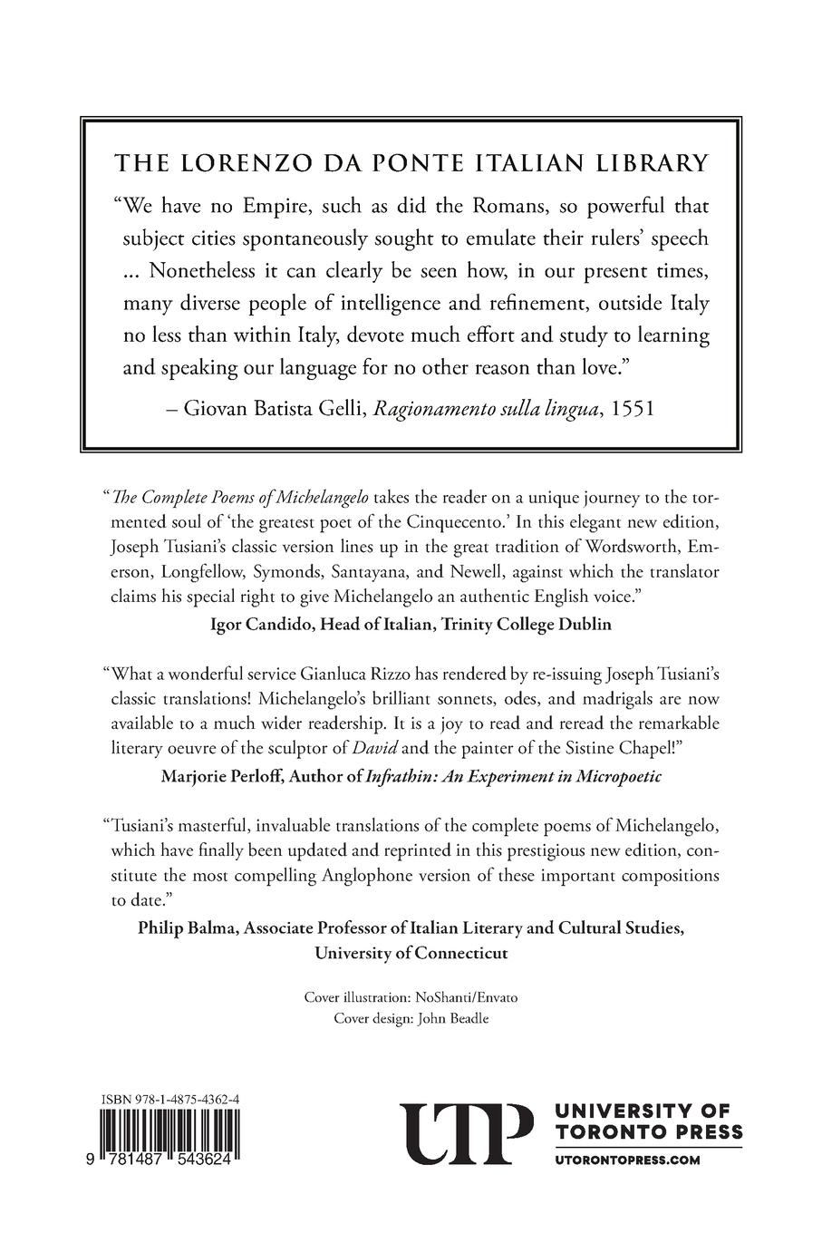 Rückseitencover The Complete Poems of Michelangelo
