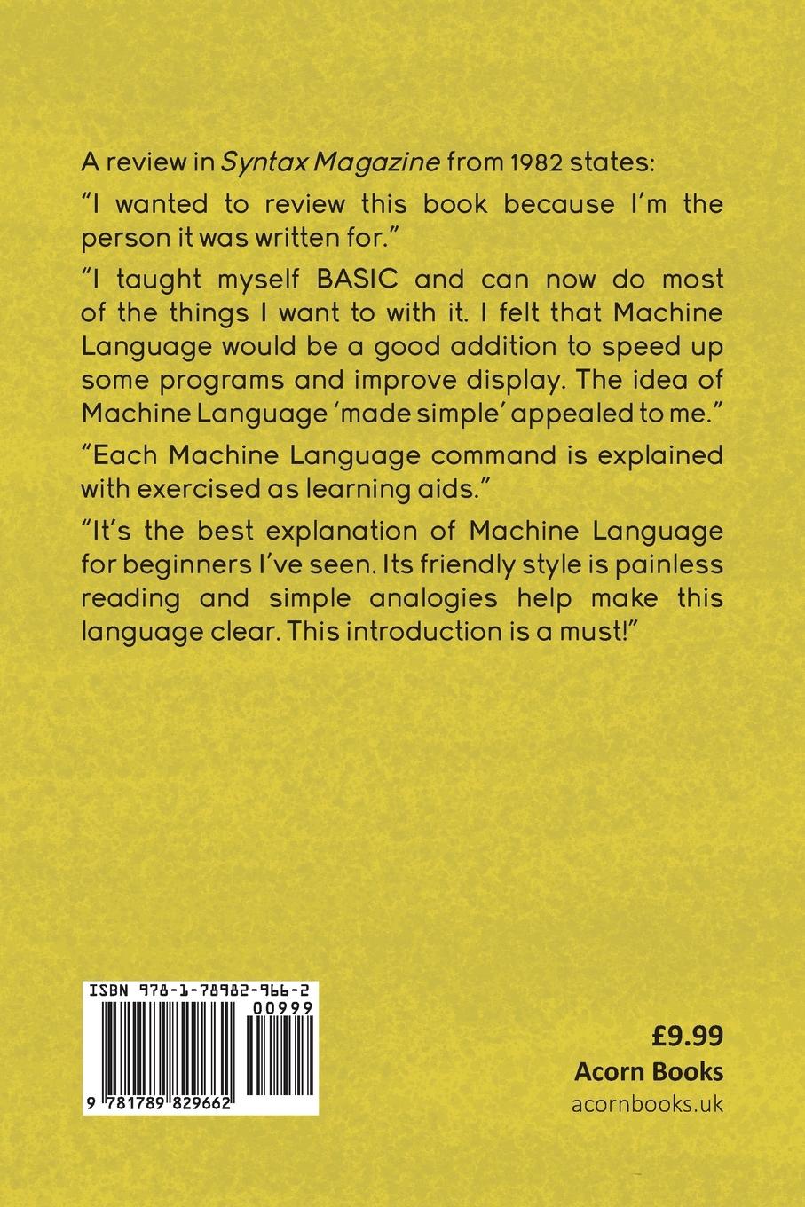 Rückseitencover Machine Language Programming Made Simple for your Sinclair & Timex TS1000