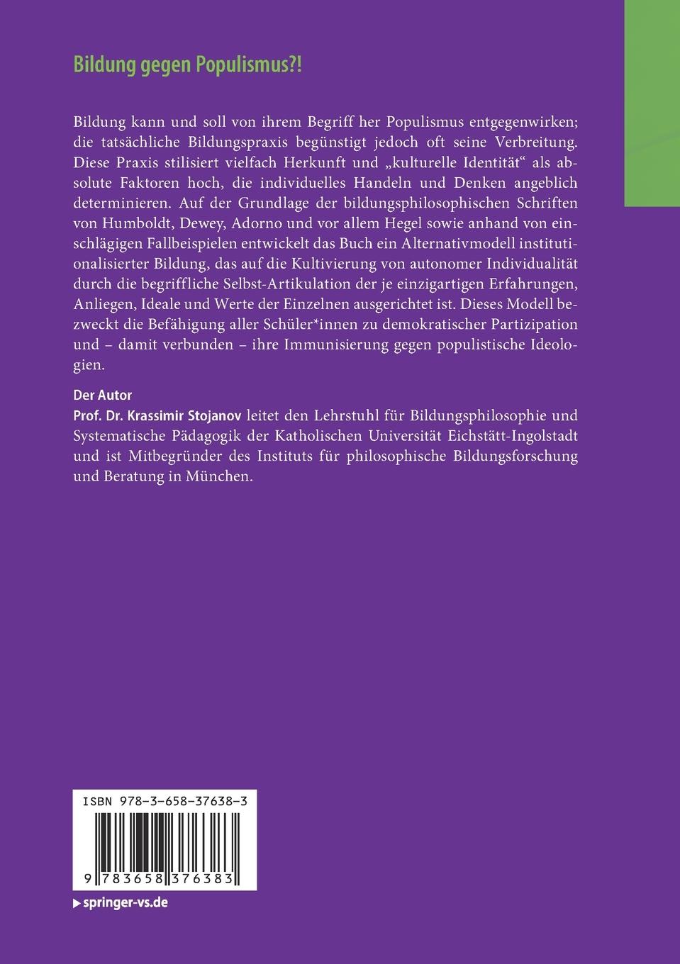 Rückseitencover Bildung gegen Populismus?!