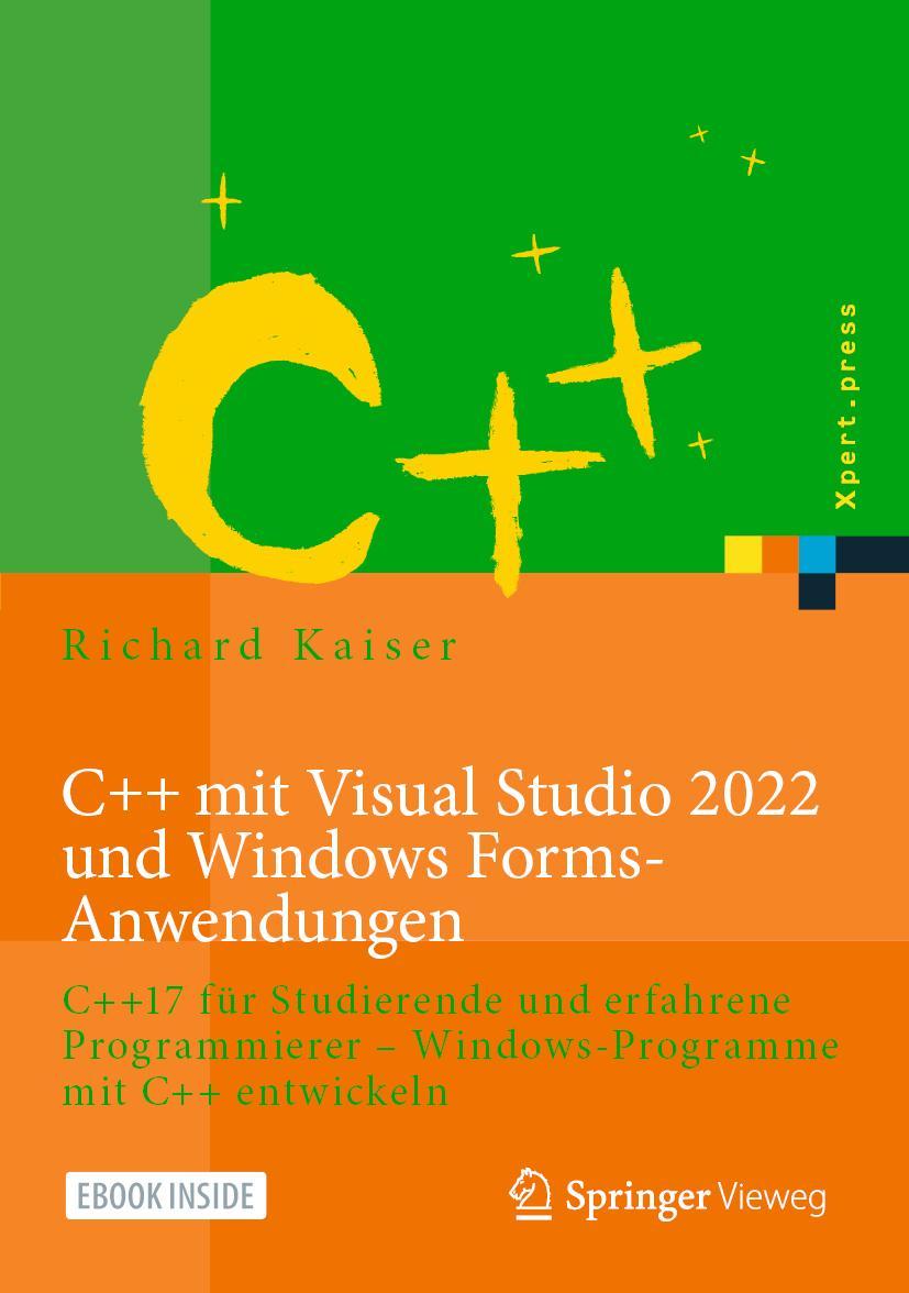 Vorderes Coverbild C++ mit Visual Studio 2022 und Windows Forms-Anwendungen