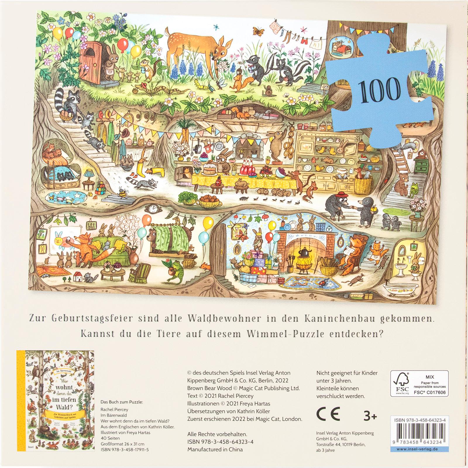 Rückseitencover Im Bärenwald. Kaninchens Geburtstag. Puzzle mit 100 Teilen für Kinder ab 4 Jahre