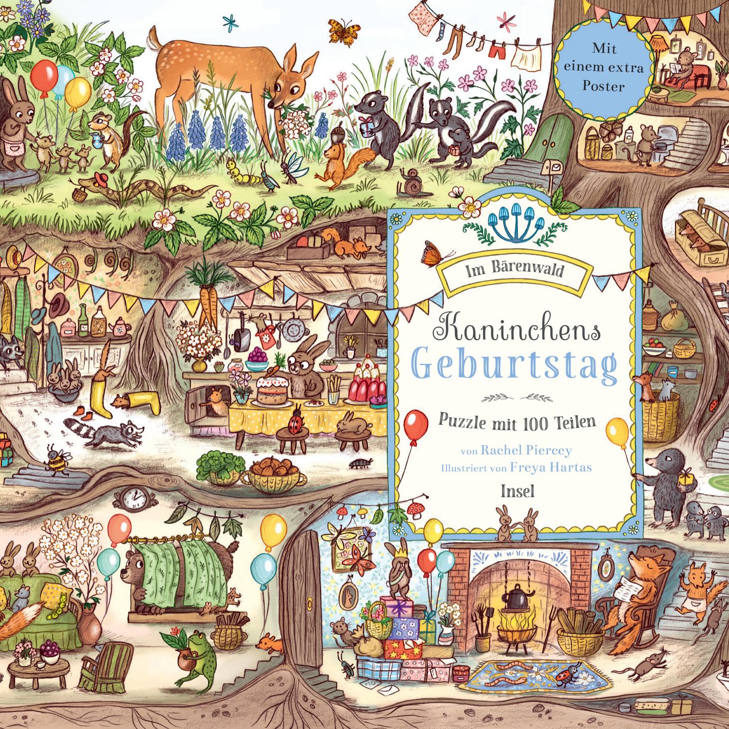 Vorderes Coverbild Im Bärenwald. Kaninchens Geburtstag. Puzzle mit 100 Teilen für Kinder ab 4 Jahre