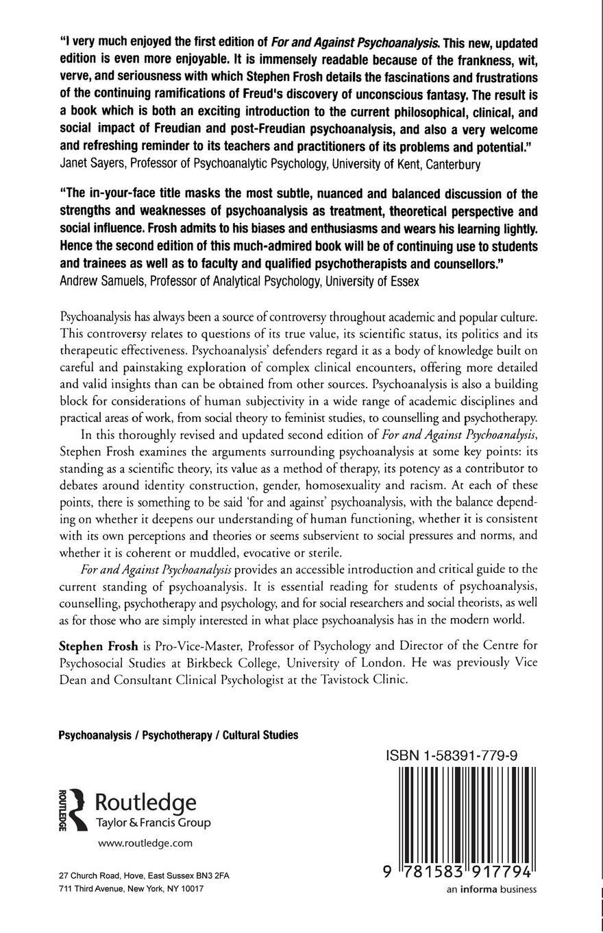 Rückseitencover For and Against Psychoanalysis