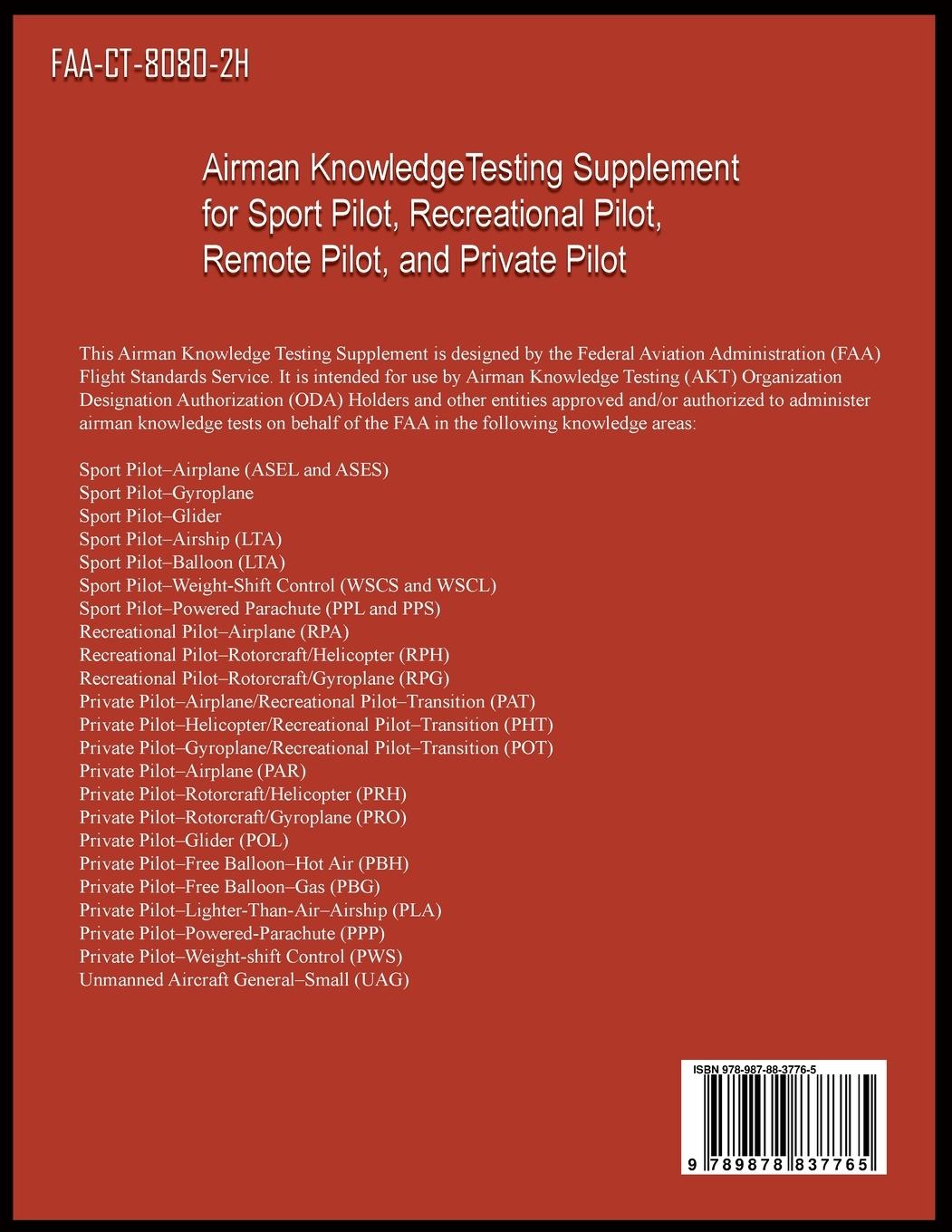 Rückseitencover Airman Knowledge Testing Supplement for Sport Pilot, Recreational Pilot, Remote Pilot, and Private Pilot