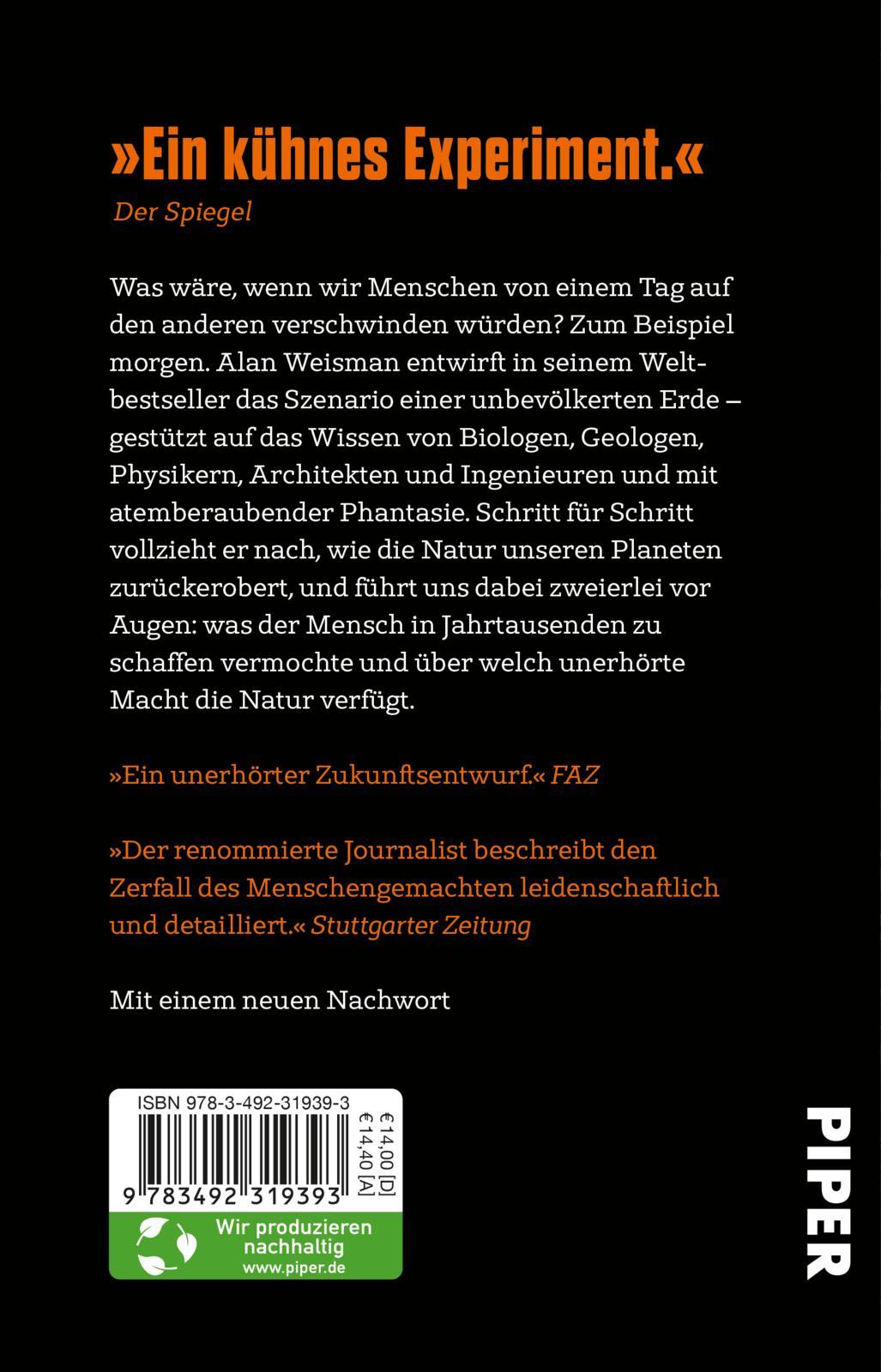 Rückseitencover Die Welt ohne uns